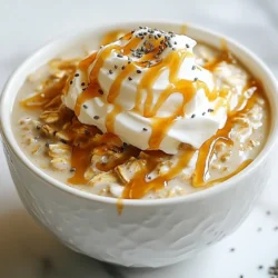 To make caramel macchiato overnight oats, you need quality ingredients. Start with 1 cup of rolled oats. This gives your oats a great base. For the liquid, use 1 &frac12; cups of almond milk or any milk you prefer. The milk makes the oats soft and creamy. Next, add some sweeteners and flavors. Use 1 teaspoon of vanilla extract for a nice aroma. For sweetness, add 1 tablespoon of maple syrup or honey. Both options work well. To bring that coffee taste, add 1 tablespoon of brewed coffee, cooled. Finally, you&rsquo;ll need 2 tablespoons of caramel sauce to give that rich, sweet flavor. You can make your oats even better with some toppings. For extra texture, include 1 tablespoon of chia seeds. This is optional but tasty. To top it all off, consider using whipped cream and a drizzle of more caramel sauce. These add both flavor and a beautiful look. Enjoy customizing your breakfast! {{ingredient_image_1}} To start, grab a medium bowl or jar. Measure 1 cup of rolled oats and add it. Pour in 1 &frac12; cups of almond milk, or any milk you like. Add 1 teaspoon of vanilla extract for flavor. Then, mix in 1 tablespoon of maple syrup or honey. This adds sweetness. Next, add 1 tablespoon of cooled brewed coffee. This gives a nice coffee kick. If you want, add 1 tablespoon of chia seeds for texture. Finally, sprinkle in a pinch of salt to balance the flavors. Stir everything well until it blends smoothly. Now, it&rsquo;s time for the caramel! Add 2 tablespoons of caramel sauce to the oat mixture. Stir it gently, but leave some swirls of caramel. This makes it look pretty and adds bursts of flavor. You can use store-bought caramel or make your own if you prefer. The caramel adds a sweet, rich taste that pairs perfectly with coffee. Cover your bowl or jar tightly with a lid or plastic wrap. Place it in the fridge overnight. If you're short on time, you can chill it for at least 4 hours. This waiting time lets the oats soak up the milk. They will soften and become creamy. In the morning, give your oats a good stir. If they seem too thick, add a splash of milk to loosen them up. Now, you&rsquo;re ready to enjoy! You can easily change the sweetness of your caramel macchiato overnight oats. Start with the basic recipe using one tablespoon of maple syrup. If you like it sweeter, add more syrup or use honey. You can also try a sugar substitute if you want fewer calories. Taste the mix before chilling to find your perfect balance. Texture matters in overnight oats. If you want creamier oats, increase the almond milk. If you like it thicker, add more oats or chia seeds. Chia seeds also help add a nice crunch. After chilling, if the oats seem too thick, stir in some extra milk to get your desired consistency. Store your overnight oats in a jar or airtight container. This keeps them fresh and ready for breakfast. They last for up to five days in the fridge. If you want to make a batch for the week, prepare them all at once. Just save the toppings, like whipped cream and caramel sauce, for the day you eat them. Pro Tips Soak for Perfection: Allow the oats to soak overnight for the best texture. This will help them become creamy and flavorful, enhancing your morning experience. Coffee Choices: Use your favorite brewed coffee for a personal touch. Experiment with different blends or flavors to tailor the taste to your preference. Chia Seed Benefits: Adding chia seeds not only gives a pleasant texture but also boosts the nutritional value of your oats, offering added fiber and omega-3 fatty acids. Caramel Swirls: When mixing in the caramel, leave some swirls for a visually appealing presentation. It makes your overnight oats look as good as they taste! {{image_2}} You can easily make this recipe dairy-free and vegan. Use almond milk or oat milk instead of regular milk. Check your caramel sauce, too. Some brands offer vegan versions. This way, you enjoy a creamy treat without dairy. You still get that rich flavor. If you want to spice things up, add chocolate or nut butter. Mix in a tablespoon of cocoa powder for a chocolate version. Or, try a scoop of peanut or almond butter for a nutty twist. These flavors pair well with the caramel. They add a new layer of taste and creaminess. Adding nuts and fruits can boost nutrition and flavor. Chopped nuts like walnuts or almonds give a nice crunch. Fresh fruits like bananas or berries add sweetness. You can mix them in or use them as a topping. This lets you create a fun and tasty blend. Plus, it makes your oats look pretty! You can store your caramel macchiato overnight oats in the fridge for up to five days. This makes them perfect for meal prep. Just keep them in an airtight container. I like to use jars for easy serving. The oats will stay fresh and tasty. To meal prep, make a few jars at once. I suggest using a simple assembly line. First, mix all the dry ingredients in each jar. Next, add the liquids. This saves time and ensures you have breakfast ready to go. When you&rsquo;re ready to eat, just stir and enjoy! If you want to keep your oats longer, freezing is a great option. Just fill your jars, but leave some space at the top. The oats will expand as they freeze. You can thaw them in the fridge overnight. When you&rsquo;re ready, give them a quick stir. They&rsquo;ll be just as delicious as fresh! Yes, you can prepare these oats a day or two ahead of time. Just mix all the ingredients and store them in the fridge. This way, you save time in the morning. The oats will soak up the liquid and become creamy. It&rsquo;s perfect for busy mornings when you need a quick breakfast. To lower the calories, try using less caramel sauce. You can also swap maple syrup for a low-calorie sweetener. Use unsweetened almond milk instead of regular milk for fewer calories. Another tip is to skip the whipped cream on top. These small changes can make your oats lighter without losing flavor. If you don't have caramel sauce, you can use maple syrup instead. It adds a nice sweetness. Honey is another option; it gives a different but tasty flavor. For a fun twist, try using chocolate syrup or a nut butter. Each option gives a unique taste to your overnight oats. In this blog post, we explored how to make delicious overnight oats. We covered essential ingredients like rolled oats and liquid, sweeteners, and flavorings. You learned step-by-step methods for preparing and incorporating flavors, along with tips for customization and storage. Remember, overnight oats are versatile and can be tailored to your taste. Feel free to experiment with different toppings and add-ins. Enjoy making your own tasty creations and discover what surprises they bring!