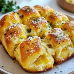 To make Garlic Herb Pull-Apart Bread, you need these main ingredients: - 4 cups all-purpose flour - 1 packet (2 &frac14; teaspoons) active dry yeast - 1 teaspoon sugar - 1 &frac12; teaspoons salt - 1 &frac12; cups warm water (110&deg;F) - 6 tablespoons unsalted butter, melted - 4 cloves garlic, minced - 2 tablespoons fresh parsley, finely chopped - 1 tablespoon fresh rosemary, finely chopped - 1 tablespoon fresh thyme leaves - 1 teaspoon garlic powder - &frac12; teaspoon onion powder These ingredients create a soft and flavorful bread. The herbs bring freshness, while the garlic adds depth. You can enhance your pull-apart bread with these optional ingredients: - Grated Parmesan cheese for topping - Fresh herbs like oregano or basil - A sprinkle of crushed red pepper for heat These additions can elevate the flavor and make the bread even more special. If you need substitutes, here are some helpful ideas: - Use bread flour instead of all-purpose flour for a chewier texture. - Instant yeast can replace active dry yeast; just mix it with the dry ingredients. - Olive oil can stand in for melted butter for a different flavor. - Dried herbs can replace fresh ones; use about one-third the amount. These substitutes can help you adapt the recipe based on what you have at home. {{ingredient_image_1}} Start by mixing warm water, yeast, and sugar in a small bowl. The water should be about 110&deg;F. Let it sit for 5 to 10 minutes. You will see bubbles form on top. This shows the yeast is active and ready to use. In a big mixing bowl, add the flour and salt. Make a well in the center. Pour in the yeast mixture and 3 tablespoons of melted butter. Mix until a dough forms. Knead it on a floured surface for 5 to 7 minutes. The dough should feel smooth and elastic. Place it in a greased bowl, cover it, and let it rise in a warm spot for about 1 hour. It should double in size. After the dough rises, punch it down to release air. Turn it out onto a floured surface. Divide the dough into 12 equal pieces and roll each into a ball. In a small bowl, mix the rest of the melted butter with garlic and herbs. Dip each dough ball into this mix, coating it well. Then, place the balls in a greased bundt pan or baking dish. Once arranged, pour any extra herb butter on top. Cover the pan and let it rise again for 30 to 40 minutes. Preheat your oven to 375&deg;F. Bake for 25 to 30 minutes until golden brown. Optionally, sprinkle Parmesan cheese on top while warm. To get the best dough, use warm water. It should be about 110&deg;F. This helps the yeast grow. If the water is too hot, it can kill the yeast. Knead the dough for 5-7 minutes until it feels smooth. This makes the dough elastic and easy to pull apart. Let it rise in a warm spot. The dough should double in size. This step is key for a fluffy bread. Use fresh herbs for the best taste. I love using parsley, rosemary, and thyme. These herbs add a nice touch of flavor. Mince the garlic finely to release its aroma. The garlic powder and onion powder boost the taste, too. Mix all herbs in melted butter before dipping the dough. This ensures each piece is full of flavor. Bake at 375&deg;F for 25-30 minutes. Check the bread when it smells amazing. It should be golden brown on top. If it looks pale, it may need more time. Once baked, let it cool slightly. This helps the bread set. For a special touch, add grated Parmesan cheese on top while it&rsquo;s warm. This melts beautifully and adds a savory flavor. Pro Tips Proof Your Yeast: Always ensure your yeast is fresh. If your yeast mixture doesn&rsquo;t become frothy after 10 minutes, it may be expired, and you should start over for the best results. Customize Your Herbs: Feel free to mix and match herbs according to your preference. Basil, oregano, or even a bit of sage can add a delightful twist to the flavor profile. Don&rsquo;t Rush the Rising: Allowing the dough to rise properly is crucial for achieving a fluffy texture. If your kitchen is cold, consider placing it in a warm spot, like near an oven that's turned off. Serve with Style: Enhance the presentation by serving the bread in a rustic way. Pair it with a small bowl of olive oil infused with herbs or a sprinkle of sea salt for an inviting touch. {{image_2}} You can add cheese for a tasty twist. Use mozzarella or cheddar cheese. Just take some cheese cubes and place them inside each dough ball before coating them in the herb butter. When you bake the bread, the cheese will melt, creating a gooey center. This version is a crowd-pleaser! If you love heat, try adding red pepper flakes. Mix a teaspoon of red pepper flakes into the herb butter. This gives a nice kick to the bread. You can also add some diced jalape&ntilde;os for extra spice. Adjust the amount to your taste, and enjoy the bold flavors. To make this bread gluten-free, use a gluten-free flour blend. Ensure the blend has xanthan gum for better texture. Follow the same steps in the recipe, but be sure to check the baking time. The bread may need more time to bake. Always check for a golden-brown color to know it&rsquo;s ready! To keep your Garlic Herb Pull-Apart Bread fresh, store it properly. Let the bread cool completely before wrapping it. Use plastic wrap or foil to cover it tightly. This helps keep the bread soft and moist. Keep it at room temperature for up to 2 days. If you need to store it longer, refrigeration is not the best choice. It can dry out quickly in the fridge. When you're ready to enjoy your bread again, reheating is simple. Preheat your oven to 350&deg;F (175&deg;C). Remove the bread from any wrapping and place it on a baking sheet. Cover it with foil to prevent it from browning too much. Heat for about 10-15 minutes, or until warm. You can also microwave a piece for about 15-20 seconds, but the oven gives better results. Freezing is a great option if you want to save some bread for later. Once the bread is completely cool, slice it into portions. Wrap each piece tightly in plastic wrap and then in foil. This double wrapping helps prevent freezer burn. Place the wrapped pieces in an airtight freezer bag. They can last for up to 3 months in the freezer. When you're ready to eat, thaw the bread in the fridge overnight and then reheat in the oven. You can make this bread ahead of time by preparing the dough and letting it rise. After the first rise, shape the dough into balls and place them in the pan. Cover the pan and store it in the fridge for up to 24 hours. When you're ready, let it sit at room temperature for 30-60 minutes before baking. This way, the bread will still be fresh and fluffy. Yes, you can use a bread machine for this recipe. Add the warm water, yeast, sugar, and melted butter first. Then, add the flour and salt according to your machine's instructions. Set the machine to the dough cycle. Once the dough is ready, follow the steps to shape and bake the bread as usual. It makes the process easier and saves time. Garlic Herb Pull-Apart Bread pairs well with many dishes. You can serve it with soups, salads, or stews. It's also great with dips like marinara or garlic butter. If you want a fun twist, serve it with cheese spreads or herbed olive oil. This bread is perfect for sharing and complements a variety of flavors. In this blog post, we covered how to make Garlic Herb Pull-Apart Bread. We explored key ingredients, step-by-step instructions, and tips for the best results. You learned about fun variations and storage methods, so your bread stays fresh. Remember, with a few tweaks, you can make it your own. I hope you feel inspired to try this recipe. Enjoy the process and share the bread with friends. Happy baking!