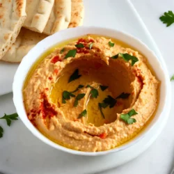 To make a great roasted red pepper hummus, you need simple ingredients. Here&rsquo;s what you need: - 1 cup canned chickpeas, drained and rinsed - 1 large roasted red pepper (jarred or homemade) - 1/4 cup tahini - 2 tablespoons olive oil These ingredients create a rich base for your hummus. Canned chickpeas are easy and quick. Roasted red peppers add a sweet, smoky flavor. Tahini gives it a creamy texture, while olive oil adds richness. You can enhance your hummus with a few extra flavors. Here are some optional ingredients: - 1 garlic clove, minced - 1/2 teaspoon ground cumin - Salt and black pepper to taste - Paprika and chopped parsley for garnish Garlic gives a nice zing. Ground cumin adds warmth. Salt and black pepper balance the flavors. Paprika and parsley make the dish look pretty. Using the right tools makes cooking easier. For this recipe, you will need: - Food processor - Measuring cups and spoons - Serving bowl A food processor blends everything smoothly. Measuring cups and spoons help you get the right amounts. A serving bowl presents your hummus beautifully. {{ingredient_image_1}} - Using jarred peppers: Open the jar and drain the peppers. Rinse them under cold water to remove excess brine. This gives a fresh taste to your hummus. - Roasting a fresh red pepper: First, turn on your oven to 450&deg;F (232&deg;C). Place the whole pepper on a baking sheet. Roast it for about 20 minutes, turning it halfway. The skin should look charred. After roasting, let it cool down. Peel off the skin and remove the seeds. Now, it's ready to mix into your hummus! - Combining ingredients: In your food processor, add 1 cup of canned chickpeas, the roasted red pepper, 1/4 cup of tahini, 2 tablespoons of olive oil, 2 tablespoons of lemon juice, 1 minced garlic clove, and 1/2 teaspoon of ground cumin. - Blending techniques: Start blending the mixture. If it's too thick, add water a little at a time. Blend until the hummus is smooth and creamy. This step is key for a nice texture. - Seasoning to taste: Add salt and black pepper to your hummus. Blend again to mix the seasonings well. Taste it and adjust the salt if needed. - Tips for garnishing and serving: Transfer the hummus to a serving bowl. Drizzle some extra olive oil on top. Sprinkle paprika and chopped parsley for a nice look. This makes your hummus even more tempting! Serve it with pita bread or fresh veggies for dipping. To get the best texture for your hummus, start with water. Add it slowly while blending. This way, you can control how thick or smooth your dip becomes. If you want a thicker hummus, use less water. For a creamier finish, add a bit more. When blending, make sure to pause and scrape down the sides of your food processor. This helps mix everything evenly. Blend until it&rsquo;s super smooth. You can always add more water later if needed. Want to make your hummus stand out? Try adding spices! A pinch of smoked paprika or a dash of cayenne can really boost the flavor. If you like it spicy, consider blending in some jalape&ntilde;os or red pepper flakes. You can also mix in fresh herbs, like cilantro or basil. These herbs add a fresh taste and bright color to your hummus. Other fun additions include sun-dried tomatoes or olives for a twist on the traditional flavor. When serving hummus, think about the dippers! Pita bread is classic, but fresh veggies work great too. Carrots, cucumbers, or bell peppers add crunch and color. You can even use crackers or chips for a fun twist. Don&rsquo;t forget, hummus is more than just a dip! Use it as a spread on sandwiches or wraps. It adds flavor and creaminess to your meals and snacks. Enjoy your tasty creation! Pro Tips Use Fresh Ingredients: Fresh lemon juice and quality olive oil can significantly enhance the flavor of your hummus. Adjust Consistency: If your hummus is too thick, add water incrementally until you achieve a creamy texture. Flavor Variations: Experiment with additional spices like smoked paprika or chipotle for a unique twist on traditional hummus. Garnish Creatively: Use a variety of toppings like toasted pine nuts or feta cheese to add extra flavor and visual appeal. {{image_2}} To add a kick to your hummus, try spicy roasted red pepper hummus. You can mix in diced jalape&ntilde;os. They bring heat and a nice crunch. Red pepper flakes work too; just sprinkle them in. Start with a small amount. You can always add more if you like it spicier. This hummus is perfect for those who enjoy bold flavors. Herb-infused hummus is a fresh take on the classic. You can add herbs like basil or cilantro. Simply chop them finely and mix them in. These herbs add bright, fresh notes that elevate the dip. You can also try mixing in dill or parsley for a different taste. Each herb adds its own flavor twist. If you want to get creative, consider other flavor combinations. Sun-dried tomatoes bring a rich, sweet taste. They pair well with the roasted red pepper. You can also add chopped olives for a briny kick. Mixing these ingredients can give your hummus a unique twist. Don&rsquo;t be afraid to experiment and find your favorite mix! To keep your roasted red pepper hummus fresh, store it in the fridge. Use an airtight container to prevent air from getting in. This helps keep the flavors strong. Make sure to cover the hummus with a thin layer of olive oil. This extra layer keeps it moist and tasty. You can freeze hummus if you want to save some for later. First, scoop it into a freezer-safe container. Leave some space at the top. Hummus expands when frozen. When you're ready to use it, thaw it in the fridge overnight. Stir it well before serving to get the smooth texture back. Hummus stays fresh for about a week in the fridge. Look for signs of spoilage, like an off smell or mold. If it looks strange or smells bad, don&rsquo;t eat it. To keep hummus fresh longer, use clean utensils every time you scoop some out. This avoids introducing bacteria that can spoil your dip. Roasted red pepper hummus is a creamy dip made from chickpeas and roasted red peppers. It has a rich, smoky flavor and is very smooth. The basic components include: - Canned chickpeas - Roasted red pepper (jarred or homemade) - Tahini - Olive oil - Lemon juice - Garlic - Ground cumin - Salt and pepper This dip is not only tasty but also packed with protein and healthy fats. Yes, you can make roasted red pepper hummus ahead of time. It stores well in the fridge. I suggest keeping it in an airtight container. It will stay fresh for about 3 to 5 days. When you are ready to serve, give it a quick stir. You might need to add a bit of water to get the right texture again. To make hummus creamy, use a food processor. Blend the ingredients until smooth. If it feels too thick, add water slowly. Start with a tablespoon at a time. Also, blending for longer helps create that silky texture. Don&rsquo;t forget to scrape down the sides of the bowl to mix well. You have many options for dippables to pair with hummus. Here are some ideas: - Pita bread - Fresh vegetables like carrots, cucumbers, and bell peppers - Crackers - Tortilla chips - Spread it on sandwiches or wraps These pairings make your snack time or meal even more fun and delicious! You now know how to make tasty roasted red pepper hummus. We covered key ingredients, tools, and a simple step-by-step guide. With tips for flavor and texture, you can delight anyone with your hummus. Just remember to store it well for freshness. Try variations to keep things fun and exciting! Enjoy your creamy creations whether with snacks or meals. Make it often, and your friends will love you for it!