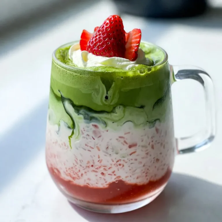 To make a Strawberry Matcha Latte, gather these simple ingredients: - 1 cup fresh strawberries, hulled and sliced - 2 teaspoons honey or agave syrup (adjust for sweetness) - 1/2 cup hot water (not boiling) - 1 teaspoon matcha green tea powder - 1 cup milk of choice (dairy, almond, oat, or coconut) - Ice cubes (optional) - Whipped cream (for topping, optional) - Fresh strawberry slices (for garnish, optional) You can easily switch out some ingredients for others. Here are a few ideas: - Use maple syrup instead of honey or agave syrup for a different flavor. - Substitute regular milk with almond, oat, or coconut milk for a dairy-free option. - If you want a low-calorie version, try a sugar-free sweetener. - Experiment with frozen strawberries if fresh ones aren’t available. To whip up this delicious drink, you will need these tools: - A blender to make the strawberry puree - A whisk or milk frother to mix the matcha - A small bowl for whisking the matcha powder - A saucepan for warming the milk - A glass for layering the drink Gather these items before you start, and you'll be ready to enjoy your Strawberry Matcha Latte! {{ingredient_image_1}} To make your strawberry matcha latte, start with the strawberries. Take one cup of fresh strawberries, hull them, and slice them. Place the sliced strawberries in a blender with two teaspoons of honey or agave syrup. Blend this mixture until it is smooth. Set the strawberry puree aside for later. Next, get half a cup of hot water. It should be hot but not boiling. In a small bowl, whisk in one teaspoon of matcha green tea powder. Mix it with the hot water until it dissolves and becomes frothy. You can use a whisk or a milk frother. Now, heat one cup of your preferred milk in a saucepan over medium heat. Be careful not to let it boil. If you want an iced version, skip this step and use cold milk. Once the milk is warm, use your frother to whip it until it is light and fluffy. Now, you are ready to layer your drink! Grab a glass and add the strawberry puree to the bottom. Next, gently pour the frothed milk on top of the strawberry layer. This will help keep the layers distinct. Lastly, pour the matcha over the milk slowly. This will allow it to float on top and create a beautiful layered look. If you want to add some flair, top with whipped cream and garnish with fresh strawberry slices. Enjoy your drink right away. Use a straw to swirl the layers together as you sip, or stir gently if you like a mixed flavor. To get the best strawberry puree, choose ripe strawberries. They should be bright red and smell sweet. This means they are full of flavor. When blending, make sure to blend long enough for a smooth texture. If you want it sweeter, add a bit more honey or agave. If you have extra puree, store it in the fridge. It keeps well for a few days. You can also use it for other drinks or desserts. Whisking matcha requires care. Use hot water, but not boiling, to avoid bitterness. Whisk in a zig-zag motion. If you have a milk frother, it can make this easier. Just remember to whisk until you see bubbles and foam. For frothing milk, heat it gently. Use a frother to create a light, airy texture. If you don’t have one, you can shake the milk in a jar or whisk it by hand. The goal is to make it fluffy and smooth for your latte. To make your strawberry matcha latte look great, start with the strawberry puree. Pour it gently into the bottom of your glass. Next, pour the frothed milk slowly on top of the puree. This keeps the layers separate. Finally, pour the matcha over the milk. It will float nicely if you pour it slowly. This creates a lovely layered look that is fun to drink. You can easily change the sweetness of your latte. If you like it sweeter, add more honey or agave syrup. You can taste the mixture before adding more. Also, feel free to add other flavors. A splash of vanilla can enhance your drink. If you want a fruitier flavor, add more strawberries to the puree. Experiment until you find what you like best. Matcha powder can clump if not handled well. To avoid this, always sift the powder before mixing it with water. This breaks up any lumps. When you whisk, use a zig-zag motion. This will help dissolve the matcha fully. If you have a milk frother, use it to mix the matcha with water. This makes it smooth and frothy, perfect for your latte. Pro Tips Use Fresh Strawberries: Always opt for fresh, ripe strawberries for the best flavor and color in your latte. Matcha Quality Matters: Choose high-quality matcha powder for a vibrant color and rich taste; culinary grade may not provide the best results. Temperature Control: Ensure your water for the matcha is hot but not boiling to avoid bitterness; around 175°F (80°C) is ideal. Layering Technique: Pour the frothed milk slowly over the strawberry puree to create a beautiful layered effect; use a spoon to help if needed. {{image_2}} To make an iced version, start by blending the strawberries with honey. Then, whisk the matcha with hot water as usual. Instead of warming the milk, simply use cold milk. Fill a glass with ice cubes, then layer the strawberry puree at the bottom. Pour the cold milk over the puree, followed by the matcha. This keeps the layers bright and nice. If you want a dairy-free or vegan drink, swap regular milk for plant-based milk. Almond, oat, or coconut milk works great here. Use maple syrup or agave instead of honey for a vegan sweetener. This way, you can still enjoy a creamy drink without dairy. You can make this drink even more exciting by adding flavors. Vanilla extract gives a warm touch, while a little cocoa powder adds a chocolatey twist. Just mix these extras in with the milk before layering. Each flavor brings a unique taste that makes every sip special. You can store leftover strawberry puree in an airtight container. Keep it in the fridge for up to three days. If you want to save it longer, freeze it in ice cube trays. Once frozen, pop the cubes into a bag. This way, you can enjoy the pure taste of strawberries later. Matcha needs care to stay fresh. Store it in an airtight container to keep out light and air. Keep it in a cool, dark place like a pantry. Avoid the fridge because moisture can ruin its flavor. Using it within a month ensures you enjoy its best taste. To reheat your leftover latte, pour it into a saucepan. Heat it gently over low heat. Stir it as it warms to keep it smooth. Don’t let it boil, as high heat can change the taste. If you prefer it iced, pour it over ice instead. Matcha is rich in antioxidants, which help your body fight free radicals. It boosts your metabolism, aiding in weight loss. Matcha also improves focus and calmness due to its unique blend of caffeine and L-theanine. This balance reduces jitters while keeping you alert. Drinking matcha may lower cholesterol and support heart health as well. Yes, you can easily scale this recipe. Just multiply the ingredients by the number of servings you need. For example, if you want four lattes, use four cups of strawberries, four teaspoons of matcha, and so on. Blend the strawberries in batches if your blender is small. Just remember to adjust the hot water and milk accordingly. You can find Strawberry Matcha Lattes at many coffee shops or tea houses. Some cafes offer them as seasonal drinks. You can also look at stores that sell specialty teas or health food items. If you want a quick fix, many online retailers sell ready-made versions or matcha powders to make your own. To make a sugar-free version, use a sugar substitute like stevia or erythritol. Simply add the sugar substitute to your strawberry puree instead of honey or agave syrup. Make sure to taste as you go, since some substitutes are sweeter than sugar. This way, you can enjoy your drink without added sugar! In this blog post, we explored how to make a delicious Strawberry Matcha Latte. We covered essential ingredients, easy preparation steps, and helpful tips for perfecting your drink. Remember, you can adjust flavors and switch ingredients to match your taste. Whether you enjoy it hot or iced, this latte is a fun twist on your regular drinks. Keep your ingredients fresh and follow the tips for the best results. Enjoy creating and sharing this tasty beverage with others!