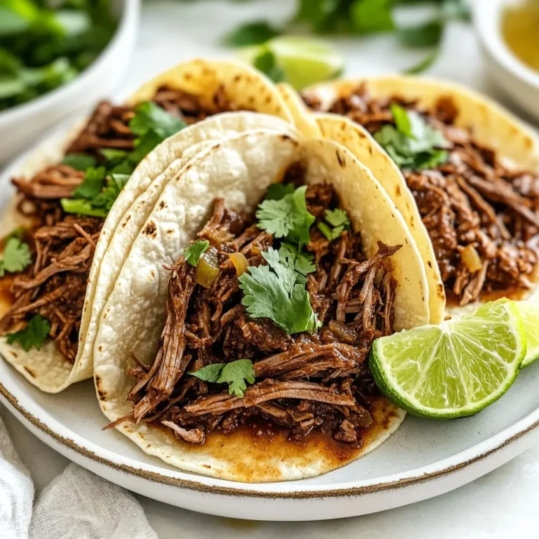 For a tasty Instant Pot beef barbacoa, gather these ingredients: - 2 pounds beef chuck roast, cut into large chunks - 2 tablespoons olive oil - 1 medium onion, chopped - 4 cloves garlic, minced - 1 jalapeño, seeded and chopped - 1 cup beef broth - 3 tablespoons apple cider vinegar - 2 tablespoons lime juice - 2 teaspoons ground cumin - 2 teaspoons dried oregano - 1 teaspoon smoked paprika - 1 teaspoon ground coriander - Salt and pepper to taste - Fresh cilantro for garnish - Lime wedges for serving Not all ingredients are a must. Here are some swaps you can try: - Use chuck roast or brisket for beef cuts. - Swap olive oil with canola or avocado oil. - For beef broth, chicken broth works too. - Lime juice can be replaced with lemon juice. - Instead of fresh cilantro, try parsley for garnish. When using spices, freshness matters. Fresh spices have more flavor. Here’s how to choose: - Fresh Spices: Use fresh garlic and jalapeño for a vibrant taste. - Dried Spices: Opt for dried oregano, cumin, and paprika. They are easier to store. - Tip: If you use dried herbs, use less, as they are more potent than fresh. Using a mix of fresh and dried spices gives depth to your barbacoa. Enjoy the rich flavors! {{ingredient_image_1}} Start with 2 pounds of beef chuck roast. Cut it into large chunks. This cut is perfect for barbacoa because it gets tender when cooked. Set your Instant Pot to the sauté function. Add 2 tablespoons of olive oil and let it heat. Season the beef chunks with salt and pepper. Once the oil is hot, sear the beef for 4 to 5 minutes. Brown all sides to lock in the flavor. After searing, remove the beef and set it aside on a plate. In the same pot, you will add the chopped onion. Sauté it for about 3 minutes until it becomes soft. Next, add 4 cloves of minced garlic and 1 chopped jalapeño. Stir these for another minute. This step brings out the rich flavors. The aroma will fill your kitchen, making your mouth water. Now, it’s time to deglaze the pot. Pour in 1 cup of beef broth. Make sure to scrape the bottom to lift any brown bits. This adds extra flavor to your dish. Then, stir in 3 tablespoons of apple cider vinegar, 2 tablespoons of lime juice, and the spices: 2 teaspoons of ground cumin, 2 teaspoons of dried oregano, 1 teaspoon of smoked paprika, and 1 teaspoon of ground coriander. Mix it well until combined. Return the seared beef to the pot. Lock the lid and set your Instant Pot to high pressure for 60 minutes. After cooking, let it release pressure naturally for 10 to 15 minutes. Then, release any remaining pressure manually. Open the lid and take out the beef. Shred it with two forks. Return the shredded beef to the pot, mixing it with the sauce for more flavor. Your beef barbacoa is now ready! You can serve it hot, garnished with fresh cilantro and lime wedges. Enjoy a meal that is full of flavor and warmth. Searing beef is key to great flavor. Use a hot pan. This helps to brown the meat well. I use the sauté function on my Instant Pot. - Cut beef into large chunks: This helps it cook evenly. - Don’t overcrowd the pot: Leave space between chunks. Sear in batches if needed. - Season well: Salt and pepper boost the meat's flavor. Give the beef about 4-5 minutes on each side. Look for a nice brown color. This caramelization adds depth to your barbacoa. To make your barbacoa shine, layer flavors well. Use fresh ingredients for the best taste. I love adding lime juice and apple cider vinegar. They add a bright, tangy kick. - Use fresh garlic and onion: They add aroma and depth. - Don’t skip the spices: Cumin, oregano, and paprika are must-haves. They bring warmth and complexity. - Add a jalapeño: This gives a nice heat without being too spicy. Mix and match these flavors to find your perfect balance. When making beef barbacoa, small errors can change the taste. Here are things to watch for: - Not deglazing the pot: Scrape up brown bits. They hold lots of flavor. - Skipping the natural pressure release: This makes meat tougher. Allow it to rest for 10-15 minutes. - Not shredding the beef well: Shred it into bite-sized pieces. This helps mix it with the sauce. By avoiding these mistakes, you ensure a tender and tasty beef barbacoa every time! Pro Tips Choose the Right Cut: Use a well-marbled cut like chuck roast for tender and flavorful barbacoa. Let it Rest: After shredding, let the beef sit in the sauce for a few minutes to absorb more flavor. Adjust the Heat: For milder barbacoa, use less jalapeño or remove the seeds; for more heat, add extra jalapeño or a splash of hot sauce. Make it Ahead: Barbacoa tastes even better the next day, so consider making it in advance for enhanced flavors. {{image_2}} To make your beef barbacoa spicy, add more jalapeños. You can also use red pepper flakes. For extra heat, try adding a diced serrano pepper. Adjust the spice level to fit your taste. If you prefer a slow cooker, you can still enjoy this dish. Follow the same steps for searing the beef and sautéing the veggies. Then, transfer everything to a slow cooker. Cook on low for 8 hours or high for 4 hours. This will give you tender beef and rich flavors. For a meatless version, use jackfruit or mushrooms. Jackfruit gives a similar texture to shredded beef. Cook it with the same spices for great flavor. You can also try lentils or chickpeas as a protein source. These options are tasty and healthy for everyone. After you make beef barbacoa, let it cool down. Place it in an airtight container. Store it in the fridge for up to four days. Make sure it is sealed well to keep the flavors fresh. You can also separate the beef from the sauce if you prefer. If you want to keep beef barbacoa longer, freezing is a great option. Place the cooled barbacoa in a freezer-safe container or bag. It can last in the freezer for up to three months. Label the containers with the date. This way, you can enjoy it later without any guesswork. To reheat frozen barbacoa, take it out of the freezer the night before. Let it thaw in the fridge. You can reheat it in the microwave or on the stove. If using the stove, heat it on low and add a splash of beef broth. This keeps it moist and tasty. For best results, serve it warm and enjoy! You can reduce the spice in beef barbacoa by leaving out the jalapeño. If you want some heat, use less jalapeño. Also, add a bit of sugar to balance the heat. Yes, you can use other cuts of beef. Chuck roast is great, but brisket works too. Just make sure the cut has some fat for flavor and tenderness. Beef barbacoa pairs well with soft tortillas. You can add toppings like diced onions, fresh cilantro, and avocado. Serve with rice or beans for a full meal. Beef barbacoa lasts about 3 to 4 days in the fridge. Store it in an airtight container. Make sure it cools down before you seal it. Yes, you can cook barbacoa from frozen beef. Just set the Instant Pot to a longer cooking time, about 90 minutes. It’s best to thaw the beef first for even cooking. This blog covered the key steps to make delicious beef barbacoa. We explored ingredients, cooking methods, and smart tips. You learned how to choose fresh and dried spices, plus how to avoid common mistakes. Variations like spicy and vegetarian options can fit your taste. Don’t forget to store leftovers properly for later meals. With this guide, you can confidently cook up a tasty dish. Enjoy experimenting and making it your own!