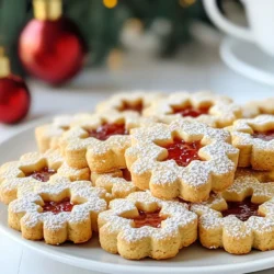 To make delicious Raspberry Almond Linzer Cookies, you need several key ingredients. Here&rsquo;s the list: - 2 cups all-purpose flour - 1 cup unsalted butter, softened - 2/3 cup powdered sugar - 1/2 cup almond meal - 1 egg yolk - 1 teaspoon vanilla extract - 1 teaspoon almond extract - 1/4 teaspoon salt - 1 cup raspberry jam - Powdered sugar for dusting These ingredients work together to create a rich, buttery cookie with a burst of raspberry flavor. The almond meal adds a nutty taste and a delicate texture, while the extracts enhance the cookie&rsquo;s overall profile. The jam brings sweetness that balances the buttery and nutty elements perfectly. These cookies not only taste great but also look stunning with their jam-filled centers. {{ingredient_image_1}} - Preheat your oven to 350&deg;F (175&deg;C). Line two baking sheets with parchment paper. - In a large bowl, cream together 1 cup of softened butter and 2/3 cup of powdered sugar. Mix until light and fluffy. - Add 1 egg yolk, 1 teaspoon of vanilla extract, and 1 teaspoon of almond extract. Mix until fully combined. - Gradually sift in 2 cups of all-purpose flour, 1/2 cup of almond meal, and 1/4 teaspoon of salt. Mix on low speed until the dough comes together. - Divide the dough into two equal parts. Flatten each part into a disk and wrap in plastic wrap. Chill in the fridge for at least 30 minutes. - Take one disk out of the fridge. Roll it out on a lightly floured surface to about 1/8-inch thick. - Cut out cookie shapes with a cookie cutter. For half of the cookies, use a smaller cutter to create a window. - Place the cookies on the lined baking sheets. Bake for 10-12 minutes or until they are lightly golden. - Allow the cookies to cool completely on a wire rack. To make great dough, use softened butter. This helps it mix well with powdered sugar. It gives your cookies a nice texture. When you roll out the dough, keep it thick and even. Use a floured surface and a rolling pin. This makes cutting shapes easier. Try to keep the dough about 1/8-inch thick for the best results. To avoid over-baking, watch your cookies closely. Bake them until they are lightly golden. This usually takes 10 to 12 minutes. Check for doneness by looking at the edges. They should be firm but not hard. Remove them from the oven and let them cool on a wire rack. Dusting with powdered sugar adds a nice touch. Use a fine sieve to sprinkle it on top. This creates a lovely, snowy look. When layering your cookies, spread about 1 teaspoon of raspberry jam on the solid cookies. Then, gently place the cutout cookies on top. This makes each cookie look pretty and delicious. Pro Tips Chill the Dough: Chilling the dough for at least 30 minutes helps to solidify the butter, making it easier to roll out and cut into shapes without sticking. Use Fresh Jam: For the best flavor, opt for high-quality, fresh raspberry jam. Homemade jam can elevate these cookies to the next level! Even Baking: To ensure even baking, rotate the baking sheets halfway through the baking time, especially if your oven has hot spots. Dust Just Before Serving: Dust the cookies with powdered sugar just before serving to keep the sugar from dissolving into the jam. {{image_2}} You can change the jam in these cookies. While raspberry is my favorite, try strawberry, apricot, or even lemon curd. Each jam gives a new taste and adds fun. You can also mix in citrus zest. A little lemon or orange zest will brighten the cookies. It adds a fresh twist that pairs well with almond. If you need gluten-free cookies, substitute the all-purpose flour with a gluten-free blend. Make sure it has xanthan gum for the right texture. For a vegan version, use vegan butter instead of regular butter. Replace the egg yolk with a flaxseed meal mixed with water. These swaps keep the cookies tasty and perfect for all diets. Get creative with shapes! Use different cookie cutters for fun designs. You can even stack two cookies with jam in between for a sandwich look. For decoration, drizzle melted chocolate on top. Sprinkles or edible glitter can make them festive for parties. These small touches make your cookies stand out! To keep your Raspberry Almond Linzer Cookies fresh, choose the right container. I recommend using an airtight container. This will help lock in moisture. You can also use a cookie jar with a tight lid. Store them at room temperature. They will stay fresh for about one week. If you want them to last longer, consider freezing them. You can freeze unbaked dough to save time later. First, wrap the dough tightly in plastic wrap. Place it in a freezer-safe bag or container. It can stay fresh for up to three months. When you want to bake, thaw it overnight in the fridge. For baked cookies, let them cool completely before freezing. Layer them between parchment paper in an airtight container. They will keep well for up to three months, too. Just thaw them at room temperature before serving. Enjoy your cookies fresh and tasty! What can I substitute for almond meal? You can use ground walnuts or hazelnuts. They add a nice flavor. You can also use all-purpose flour if you want a nut-free option. Can I use store-bought dough? Yes, you can. Store-bought dough saves time. Just make sure it&rsquo;s a sweet dough for best results. How do I store leftover raspberry jam? Keep it in an airtight container in the fridge. It lasts about two weeks. You can also freeze it for longer storage. Why are my cookies spreading too much? Cookies spread due to too much butter or warm dough. Make sure to chill the dough well. Also, check your oven temperature. How can I adjust baking time for a softer cookie? Reduce the baking time by one or two minutes. Check the cookies often. They should be light golden and soft to the touch. Best drinks to pair with Raspberry Almond Linzer Cookies Tea or coffee works well. A sweet dessert wine can also enhance the flavors. Try pairing with a fruity tea for a refreshing twist. Ideas for serving at various occasions These cookies shine at holiday parties or tea time. They also make great gifts. Present them in a cute box for friends and family. These Raspberry Almond Linzer Cookies are a delight to make and eat. You learned about the essential ingredients, easy steps, and tips for success. Experiment with flavors and decorations to make each batch unique. Store or freeze them to enjoy later. Baking should be fun, so don&rsquo;t worry if things don&rsquo;t go perfectly. With practice, you&rsquo;ll create delicious cookies that impress everyone. Keep this guide handy, and let your baking journey continue!