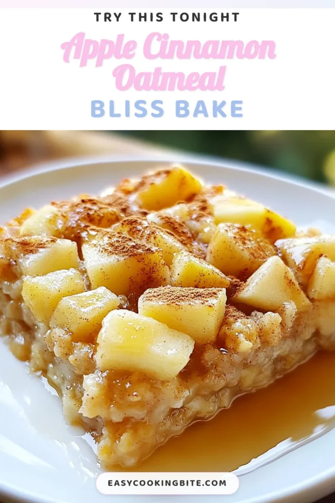 Start your mornings right with this delicious Apple Cinnamon Oatmeal Bake! This healthy oatmeal bake features baked oatmeal with apples, making it a perfect easy breakfast recipe for busy days. Enjoy the warm spices and wholesome ingredients, all in a vegan oatmeal bake that everyone will love. Ready in just 45 minutes, this recipe is a must-try! Save it now and elevate your breakfast game! #HealthyBreakfast #VeganOatmeal #BakedOatmeal #EasyRecipe