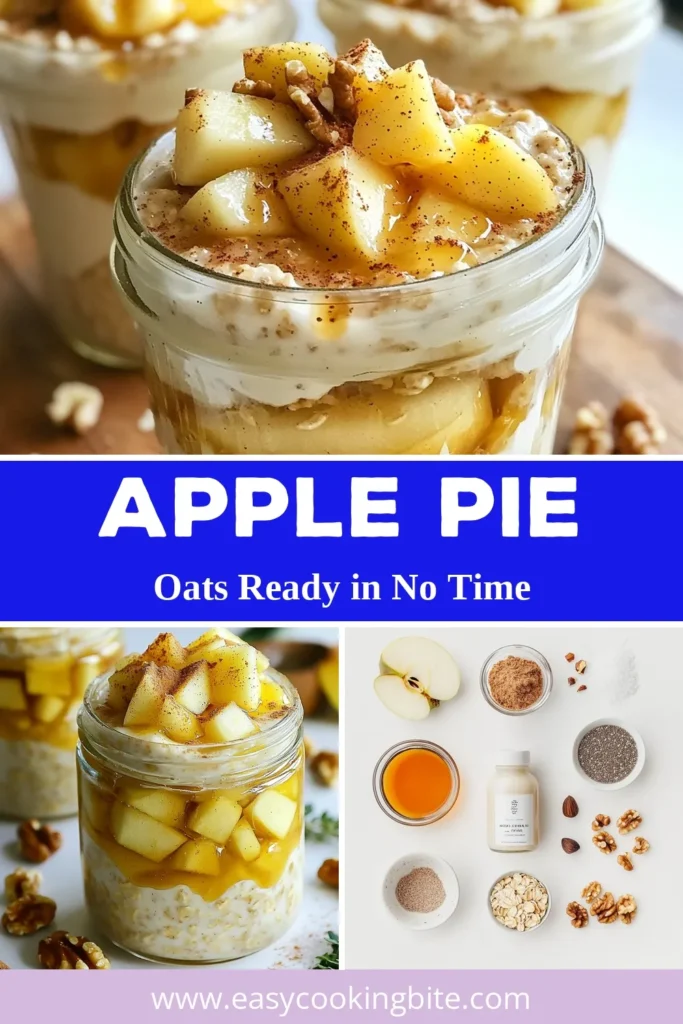 Start your day right with these delicious apple pie overnight oats! Perfect for a healthy breakfast, this easy overnight oats recipe combines oatmeal with apple and cinnamon, giving you all the flavor of apple pie in a nutritious vegan oats recipe. Prep in just 10 minutes and let it chill overnight for a creamy, satisfying meal. Don't miss out on this fantastic addition to your healthy breakfast recipes. Save this recipe for a tasty morning treat! #ApplePieOvernightOats #HealthyBreakfastRecipes #OvernightOatsRecipe #VeganOatsRecipe