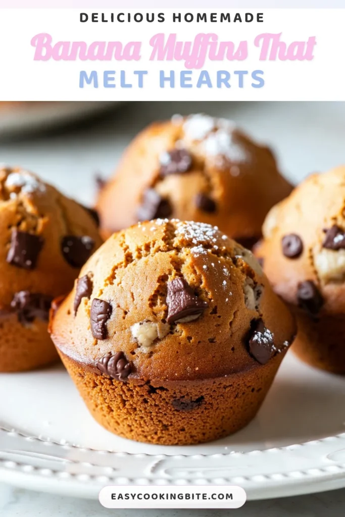 Indulge in these fluffy banana chocolate chip muffins with this easy banana muffin recipe! Perfect for breakfast or a snack, these homemade chocolate chip muffins bring bakery-style goodness right to your kitchen. With ripe bananas and melty chocolate chips, these banana bread muffins will be your new favorite treat. Try this delicious recipe today and savor every bite! Save and share! #BananaMuffins #ChocolateChipMuffins #Baking #HomemadeTreats