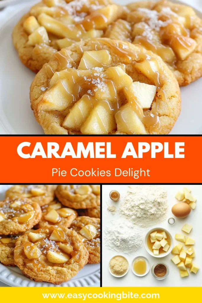 Indulge in the delightful flavors of Salted Caramel Apple Pie Cookies! This easy apple cookies recipe features Granny Smith apples and a drizzle of rich caramel sauce, perfect for your fall baking recipes. Bake these mouthwatering caramel sauce cookies for a sweet treat that's sure to impress your family and friends. Don't miss out on this delicious recipe&mdash;save it for your next baking day! #SaltedCaramelApplePieCookies #FallBakingRecipes #AppleCookies #HomemadeTreats