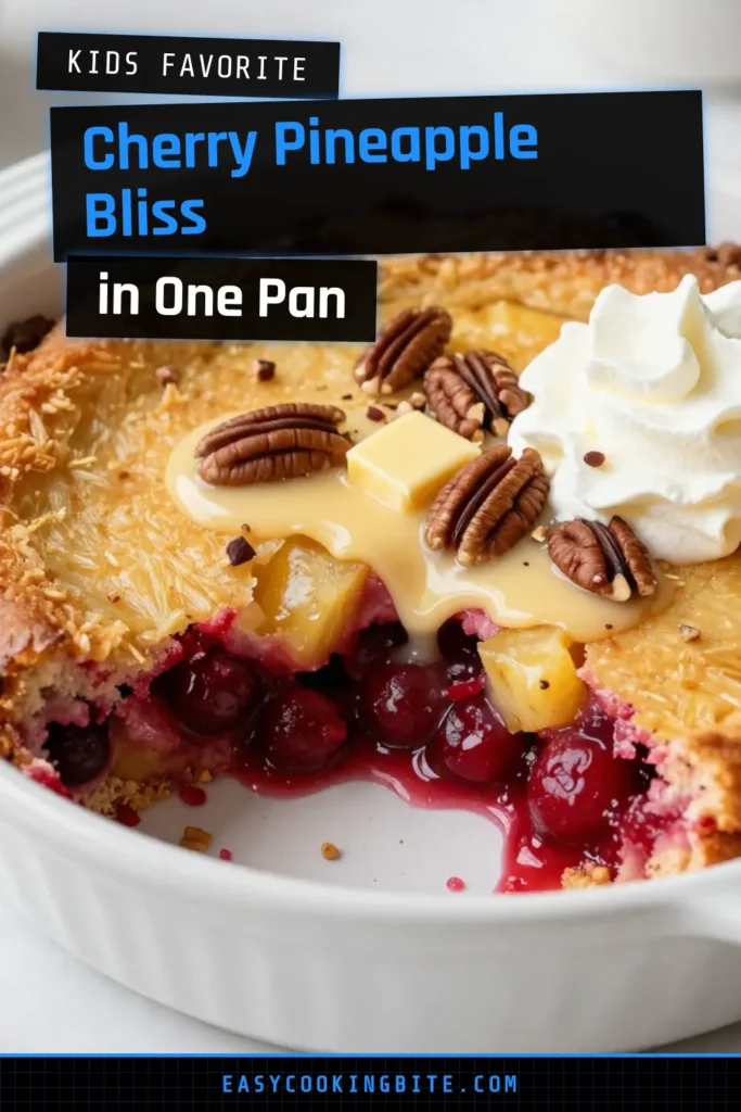 Indulge in this delightful Cherry Pineapple Dump Cake, an easy dump cake recipe that's perfect for any occasion! Made with just a few ingredients, this pineapple cherry dessert features a luscious layer of crushed pineapple and cherry pie filling, topped with a buttery cake mix. In just 55 minutes, you can enjoy a quick fruit dump cake that&rsquo;s sure to impress. Don&rsquo;t miss out&mdash;save this recipe now! #DumpCake #EasyRecipes #FruitDessert #BakingInspo