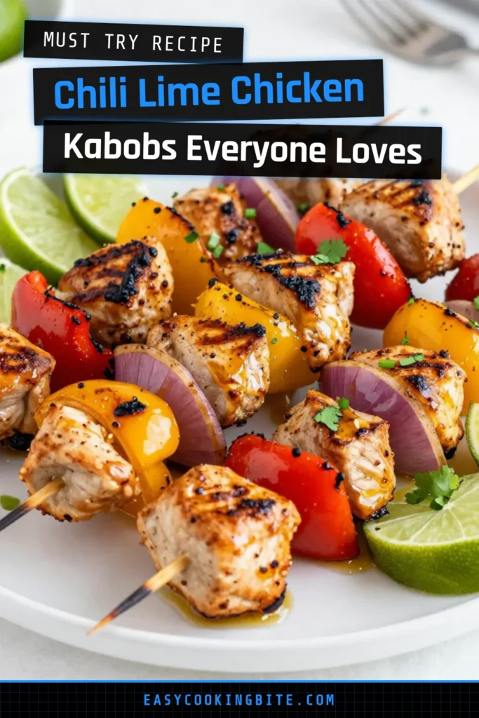 Fire up your grill this summer with these delicious Chili Lime Grilled Chicken Kabobs! This easy kabob marinade can elevate your grilled chicken skewers recipe, making it a perfect healthy grilled chicken recipe for any summer gathering. Juicy chicken, vibrant bell peppers, and zesty lime make these kabobs a must-try! Click to get the full recipe and impress your friends! #SummerGrilling #HealthyRecipes #ChickenKabobs #EasyDinnerIdeas