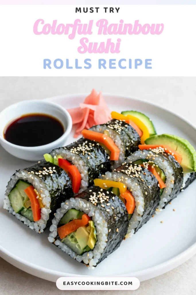 Discover the joy of making Rainbow Veggie Sushi Rolls with this easy sushi rolls recipe! Perfect for a healthy, vegetarian sushi option, these homemade sushi rolls are packed with vibrant, fresh vegetables like cucumber, avocado, and bell peppers. Learn to roll your own nori sushi rolls and impress your family and friends. Try this recipe today for a delicious and colorful meal! #RainbowVeggieSushi #SushiRollsRecipe #VegetarianSushi #HomemadeSushi