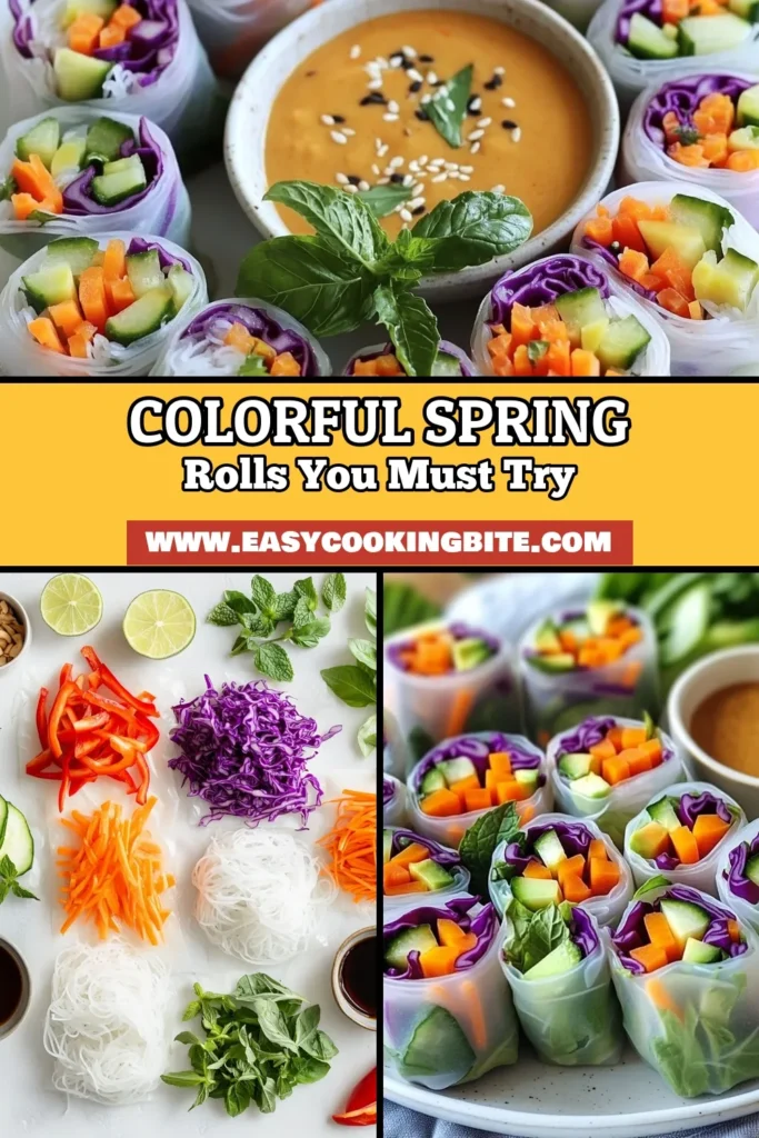 Discover the vibrant world of Rainbow Veggie Spring Rolls with this fresh vegetable spring rolls recipe! Bursting with colors and flavors, these rice paper spring rolls are packed with red cabbage, carrots, bell peppers, and more. Pair them with a healthy spring roll dipping sauce for the perfect appetizer or snack. Try making these colorful spring rolls today and impress your guests! Save this recipe for your next meal! #RainbowVeggieSpringRolls #HealthyEating #FreshRecipes #SpringRollDippingSauce