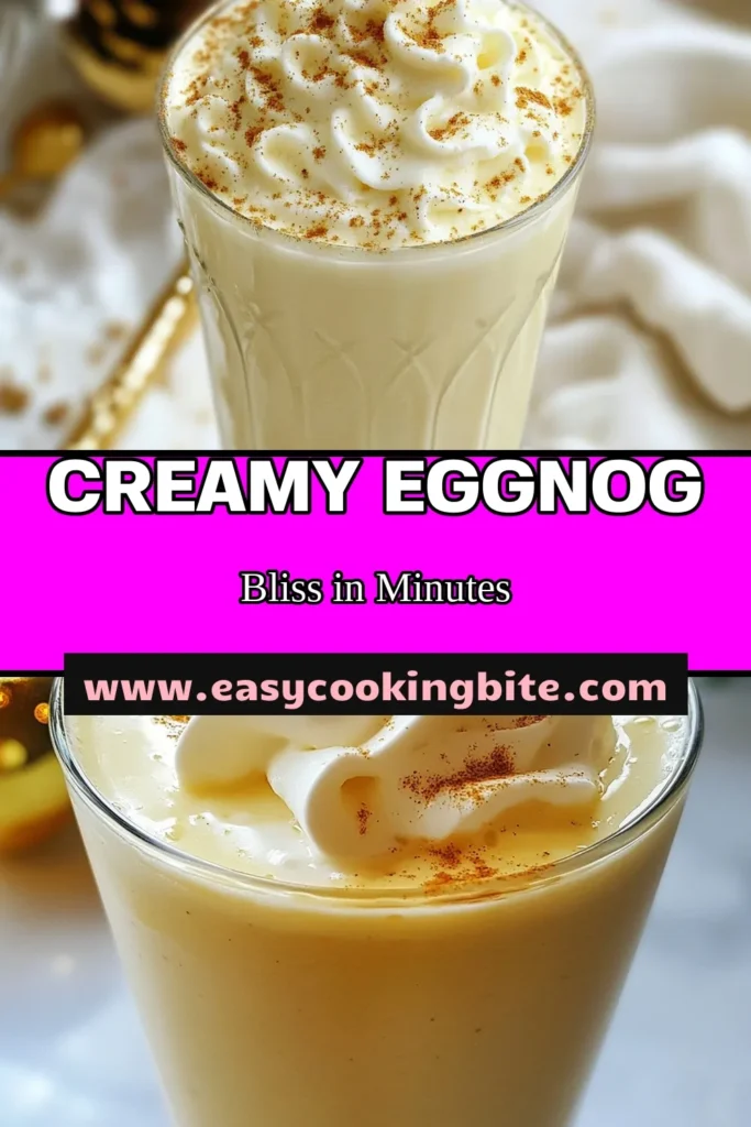 Indulge in the ultimate creamy festive milkshake with this easy eggnog milkshake recipe! Perfect as a holiday eggnog treat, this seasonal milkshake idea blends rich eggnog and vanilla ice cream with warm spices. Whip it up in just 5 minutes for a delightful easy eggnog dessert that will impress your guests. Save this recipe and enjoy a taste of the holidays! #EggnogMilkshake #HolidayTreat #FestiveDessert #EasyRecipes
