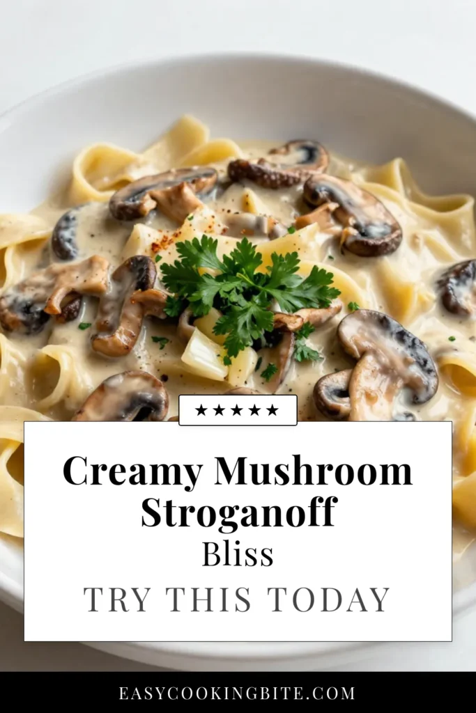 Indulge in this creamy mushroom stroganoff that's perfect for any meal! This vegetarian stroganoff recipe uses wide egg noodles with mushrooms for a delightful texture and flavor. Looking for an easy vegan stroganoff? Swap sour cream for cashew cream, and enjoy a rich experience. Quick, hearty, and satisfying, this sour cream mushroom pasta is a must-try! Save and pin for later! #MushroomStroganoff #VegetarianRecipes #VeganCooking #PastaLovers