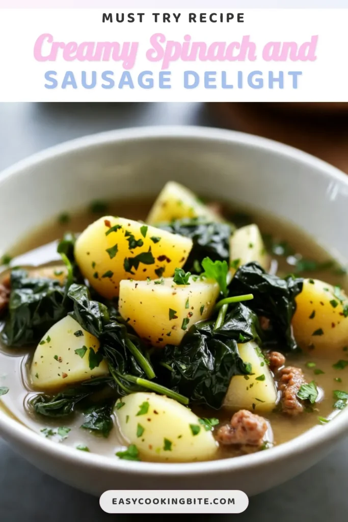 Warm up with this delicious savory sausage soup inspired by the classic Spinach Toscana recipe. This creamy spinach and sausage delight combines Italian sausage, hearty potatoes, and nutritious spinach in a comforting chicken broth soup recipe. Perfect for cozy nights, it&rsquo;s easy to make and bursting with flavor. Save this recipe today and delight your family with this Italian sausage soup! #SausageSoup #ZuppaToscana #ComfortFood #RecipeIdeas