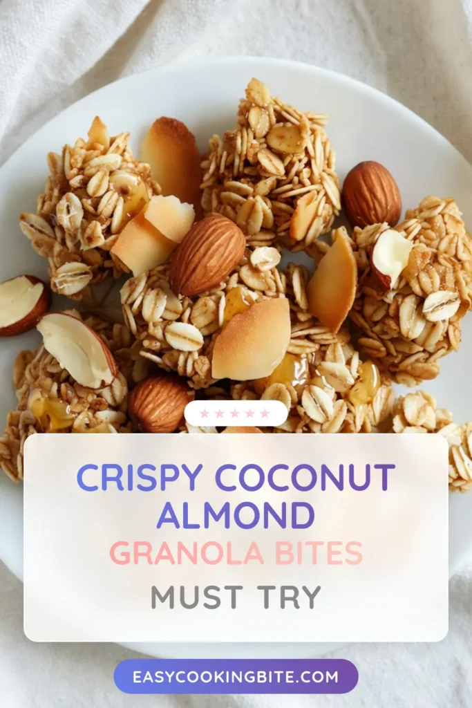 Looking for a delicious and nutritious snack? Try this Coconut Almond Granola Clusters recipe! This healthy homemade granola is not only easy to make but also gluten-free, packed with rolled oats, unsweetened shredded coconut, and crunchy almonds. Perfect for breakfast or a quick snack, these granola clusters are crispy, chewy, and customizable with your favorite dried fruits. Get the recipe and start making your own coconut almond granola today! #granolarecipe #healthysnack #glutenfree #homemadegranola