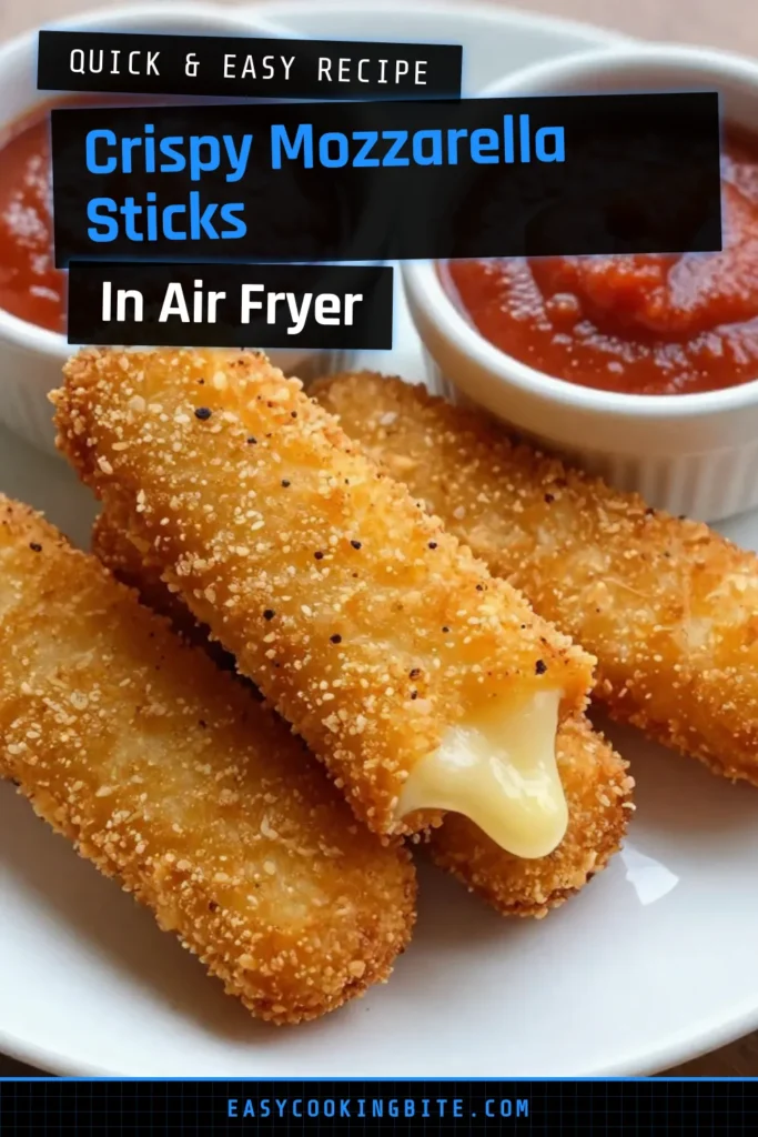 Enjoy deliciously crispy mozzarella sticks made effortlessly in your air fryer! This easy air fryer recipe combines gooey cheese with panko breadcrumbs for that perfect crunch. These homemade mozzarella sticks are the ultimate appetizers for any gathering. Simply coat, freeze, and air fry for an irresistible snack everyone will love. Try these crispy mozzarella sticks today and elevate your air fryer appetizers! Save this recipe! #AirFryerRecipes #MozzarellaSticks #EasyAppetizers #PankoBreadcrumbs