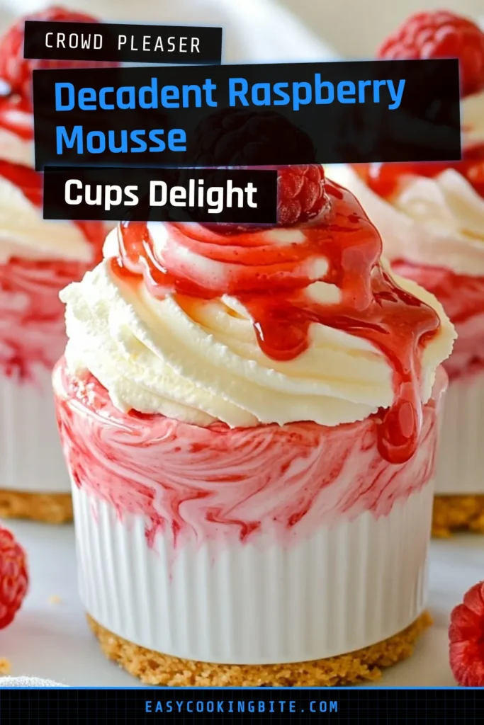 Indulge in these delightful Raspberry Cheesecake Mousse Cups, the perfect no-bake raspberry dessert for any occasion! With an easy cream cheese mousse recipe, these raspberry mousse cups are light, creamy, and bursting with fresh flavor. Perfect for gatherings or a sweet treat at home, this easy raspberry recipe will impress everyone. Don&rsquo;t miss out&mdash;save it for later! #RaspberryCheesecakeMousse #NoBakeDessert #EasyRaspberryRecipes #RaspberryMousseCups