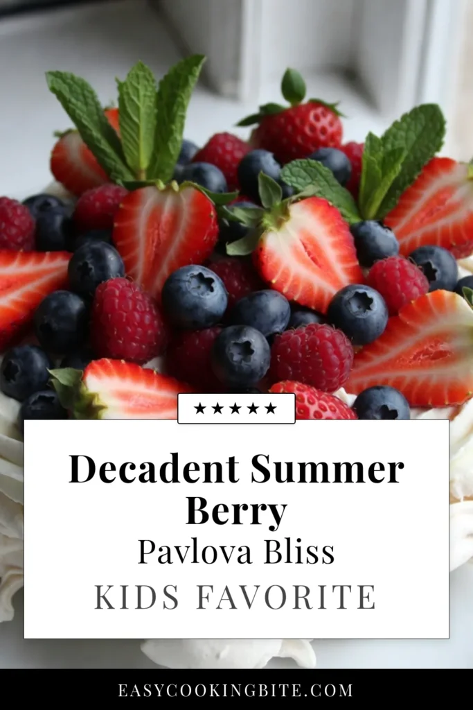 Indulge in the refreshing taste of Summer Berry Pavlova, a delightful meringue dessert recipe perfect for any occasion. This easy pavlova recipe features a crisp outer shell and a soft center, topped with fluffy whipped cream and a medley of mixed berries. Perfect for fresh berry dessert ideas, this stunning dessert is sure to impress! Discover the joy of making your own pavlova with mixed berries and elevate your summer gatherings. Save this recipe today! #SummerBerryPavlova #PavlovaRecipe #BerryDessert #EasyDesserts