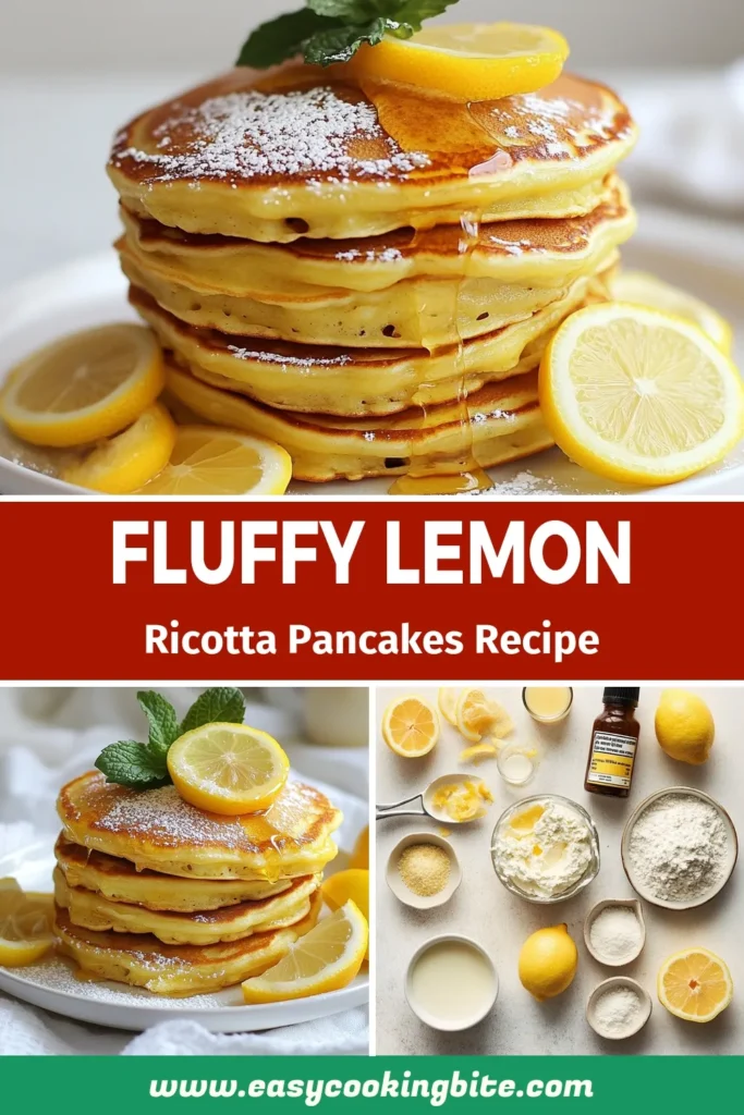 Indulge in these delicious lemon ricotta pancakes! This easy ricotta pancake recipe features fluffy lemon pancakes that are perfect for breakfast. With creamy ricotta and zesty lemon, it&rsquo;s a delightful lemon breakfast recipe that everyone will love. In just 20 minutes, you can enjoy homemade pancakes that will brighten your morning. Save this recipe and treat yourself today! #LemonRicottaPancakes #FluffyPancakes #EasyRicottaPancakes #LemonBreakfastRecipe