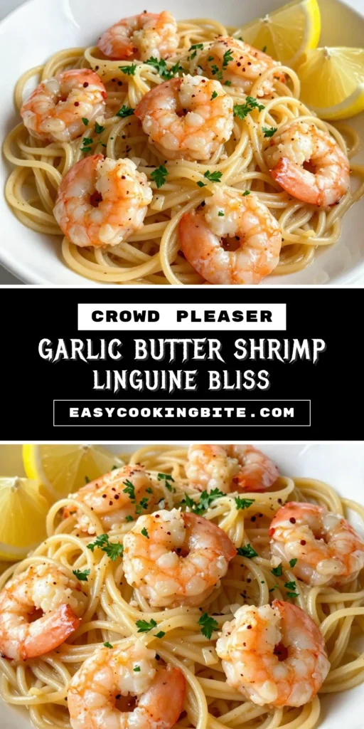 Indulge in this easy garlic shrimp pasta that transforms your dinner routine! Our garlic butter shrimp linguine is a quick shrimp linguine dinner that&rsquo;s bursting with flavor. This shrimp linguine recipe features perfectly saut&eacute;ed shrimp in a delicious pasta with garlic butter sauce. Perfect for any night of the week! Try it today and elevate your meals! Save this recipe for a delightful culinary experience. #ShrimpScampi #EasiestPasta #GarlicButter #PastaRecipes