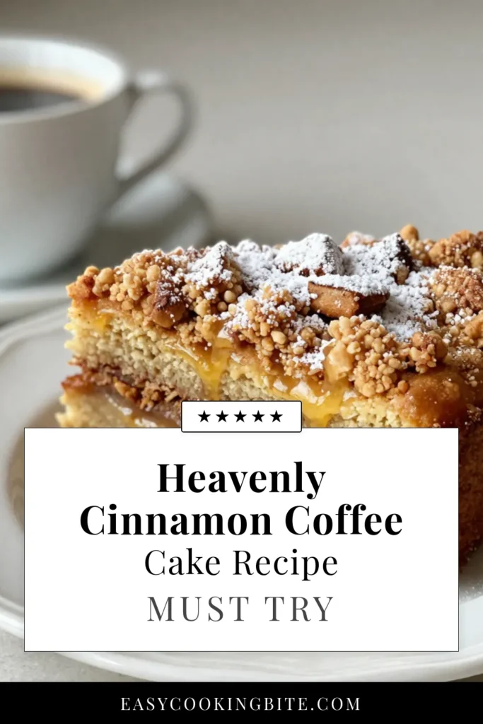 Discover the ultimate Cinnamon Coffee Cake recipe that will delight your taste buds! This easy coffee cake recipe features a delicious homemade cinnamon cake topped with a crunchy streusel layer, making it the best cinnamon streusel recipe you'll ever try. Perfect for breakfast or dessert, this cinnamon streusel coffee cake is a must-bake! Save this recipe to impress family and friends. #CinnamonCoffeeCake #EasyCoffeeCake #StreuselCoffeeCake #HomemadeCinnamonCake