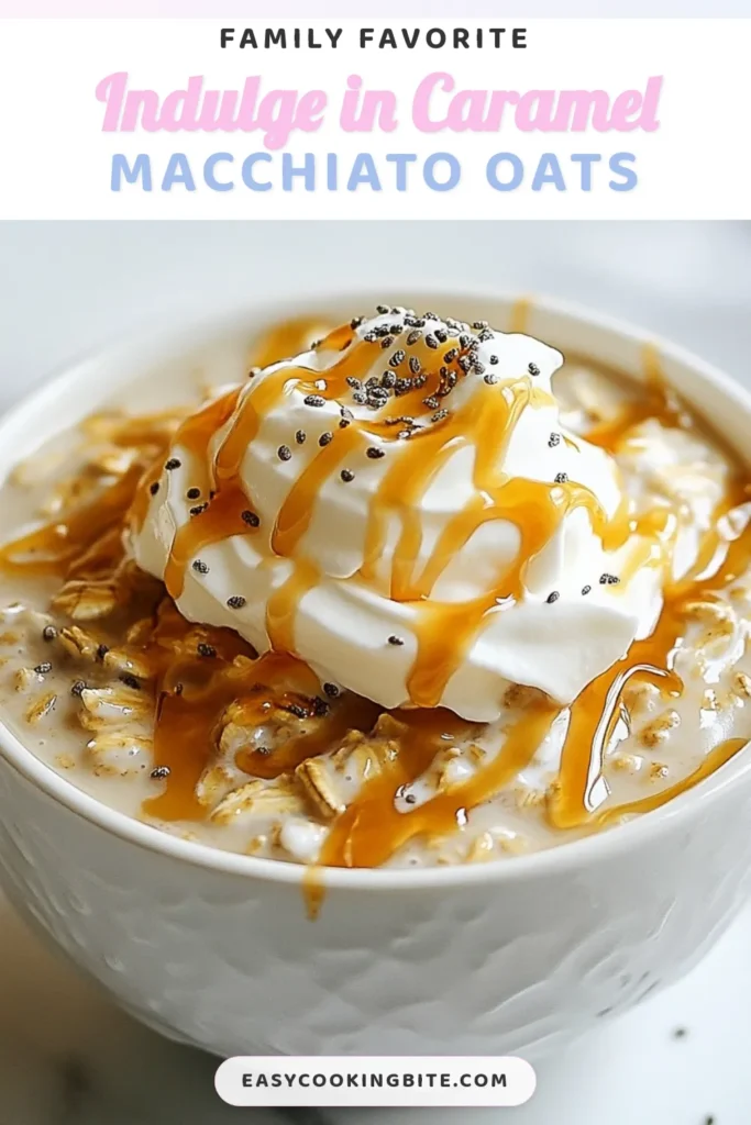 Start your morning with a creamy delight! These Caramel Macchiato Overnight Oats will transform your breakfast routine into something special. This easy overnight oats recipe combines rolled oats, almond milk, coffee, and caramel sauce for a healthy breakfast idea that&rsquo;s both satisfying and delicious. Perfect for busy days, simply prep the night before and enjoy a bowl of caramel oats in the morning! Try this simple oatmeal recipe today! #CaramelMacchiato #OvernightOats #HealthyBreakfast #EasyRecipes