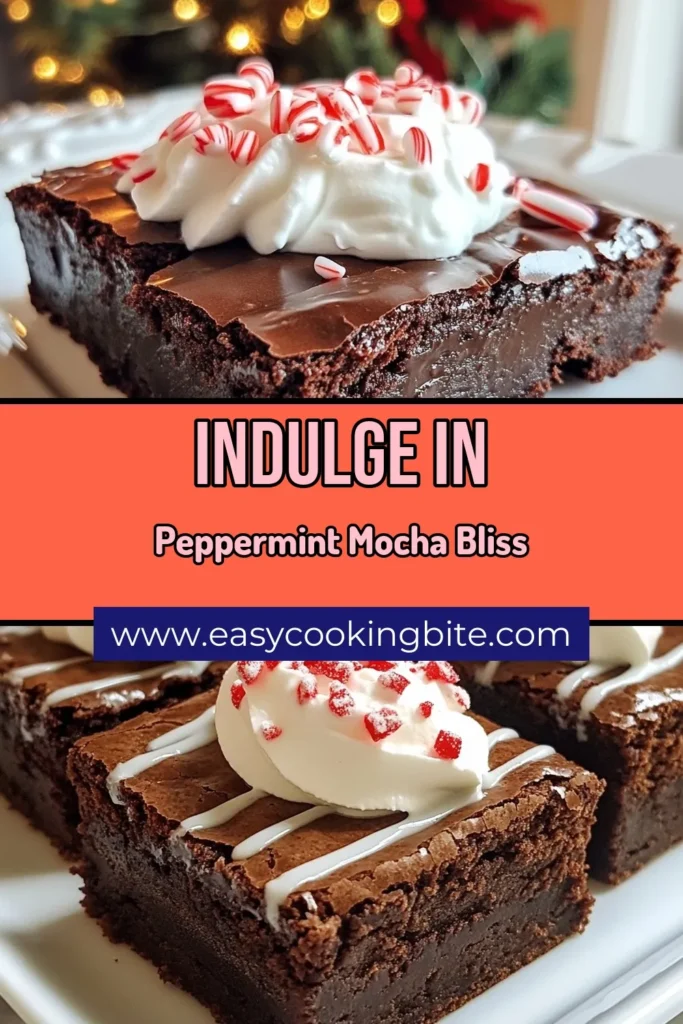 Indulge in the festive flavor of peppermint mocha brownies with this easy brownie recipe! These rich chocolate mint desserts are perfect for any holiday gathering. Combining decadent chocolate with a refreshing peppermint twist, this holiday brownies recipe will delight your guests. Bake a batch and watch them disappear! Try these peppermint mocha brownies today and make your holidays sweeter! #PeppermintMochaBrownies #HolidayBaking #ChocolateMintDessert #FestiveBrownies