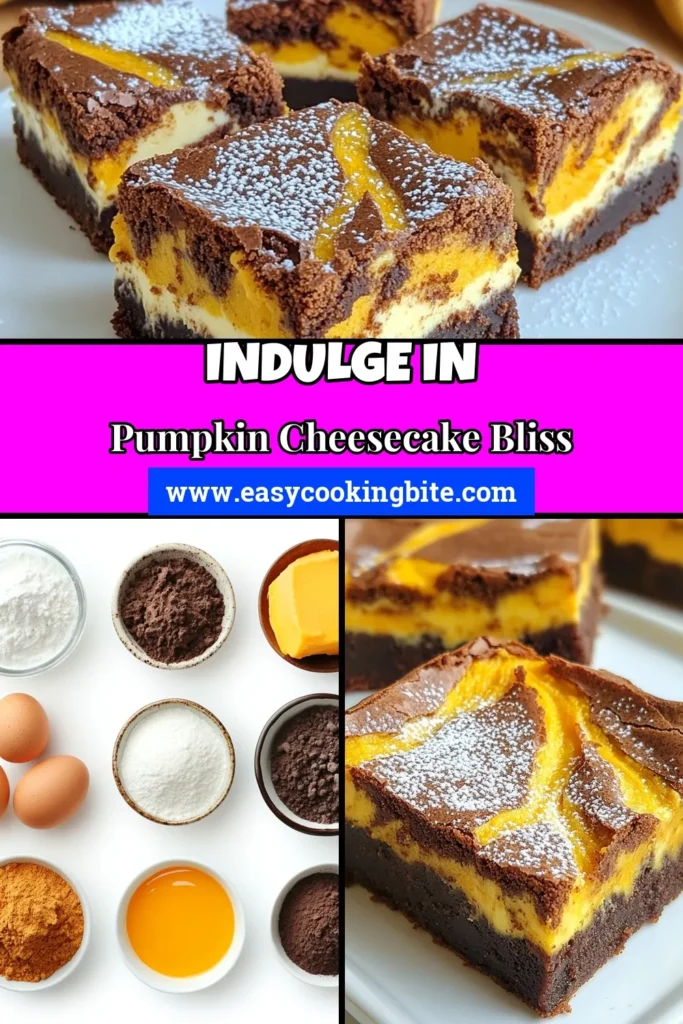 Indulge in the ultimate fall treat with these Pumpkin Cheesecake Brownies! Combining rich chocolate pumpkin brownies with a creamy pumpkin cheesecake swirl, this dessert is perfect for your fall baking recipes collection. Whether you're seeking delicious pumpkin dessert recipes or delightful cream cheese brownies, these brownies are a must-try. Save this recipe for a cozy baking day! #PumpkinCheesecakeBrownies #FallBakingRecipes #ChocolatePumpkinBrownies #PumpkinDessertRecipes