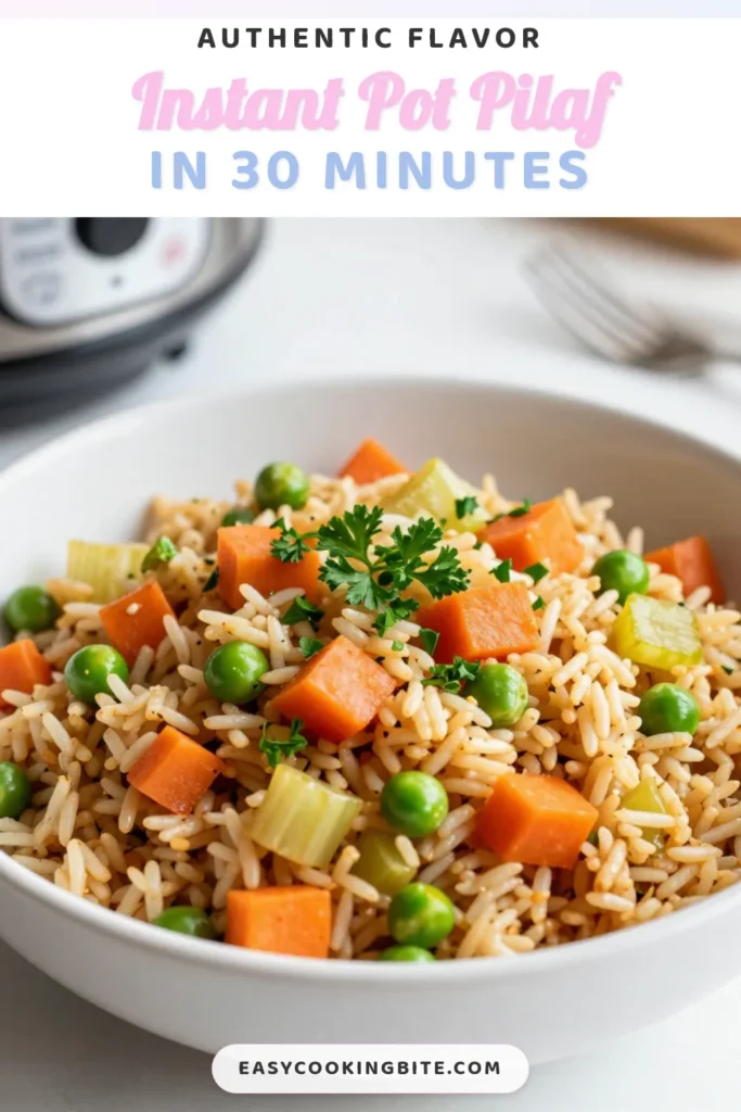 Discover the perfect Instant Pot brown rice recipe with this savory brown rice pilaf! Made using vegetable broth pilaf, this healthy Instant Pot recipe is not only delicious but also incredibly easy to prepare. In just 40 minutes, you can create a wholesome and tasty easy brown rice dish your family will love. Don't miss out&mdash;save this recipe for your next meal! #InstantPotRecipes #HealthyEating #BrownRicePilaf #EasyRecipes
