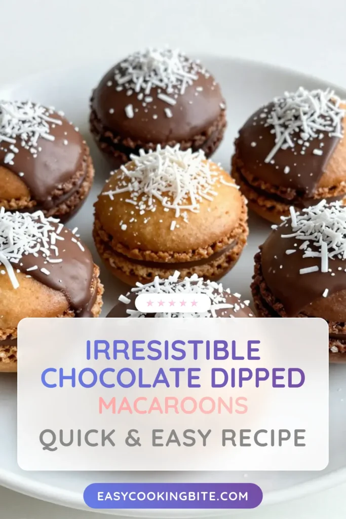 Indulge in the delicious world of chocolate dipped macaroons with this easy coconut macaroons recipe. Perfect for any occasion, these irresistible shredded coconut desserts are made with simple ingredients and are sure to impress. Discover how to make macaroons that are crunchy on the outside and chewy on the inside, all dipped in rich chocolate. Save this recipe for a treat you won't forget! #ChocolateDippedMacaroons #CoconutMacaroonsRecipe #EasyChocolateMacaroons #ShreddedCoconutDesserts