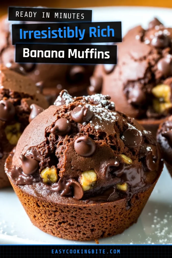 Indulge in these irresistible double chocolate banana muffins, the ultimate chocolate banana muffin recipe that satisfies your sweet cravings! These easy banana muffins blend ripe bananas with rich cocoa and chocolate chips, creating moist, fluffy goodness. Perfect for breakfast or a snack, your family will love these homemade chocolate muffins. Click to try this delightful banana chocolate chip muffin recipe today! #DoubleChocolateBananaMuffins #ChocolateBananaMuffinRecipe #EasyBananaMuffins #BananaChocolateChipMuffins