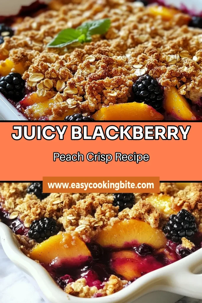 Indulge in the delightful flavors of this easy blackberry peach crisp! This summer fruit dessert combines juicy blackberries and sweet peaches, making it the perfect baked fruit dessert for warm evenings. With simple ingredients and an easy crisp recipe, you can create a mouthwatering summer berry dessert that everyone will love. Try it today and savor the sweet summer bliss! Don't forget to save this recipe for later! #BlackberryPeachCrisp #SummerFruitDessert #EasyCrispRecipe #BakedFruitDessert