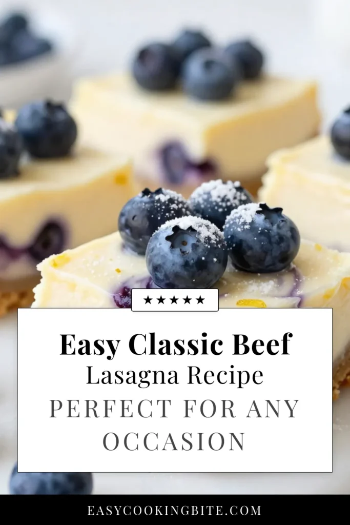 Satisfy your sweet cravings with these irresistible Blueberry Lemon Cheesecake Bars! This easy cheesecake bars recipe is a delightful no-bake option perfect for summer gatherings. With fresh blueberries and a zesty lemon flavor, these easy lemon desserts will impress everyone. Try this fresh blueberry dessert recipe for a refreshing treat. Don&rsquo;t wait&mdash;save this recipe and create your own delicious bars today! #DessertIdeas #CheesecakeBars #BlueberryLemon #EasyRecipes