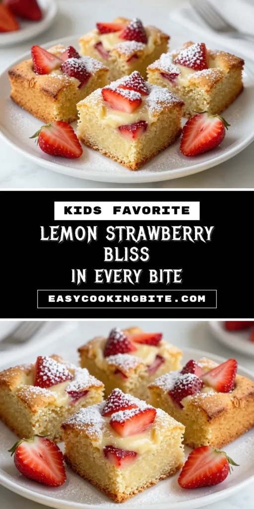 Indulge in these scrumptious Strawberry Lemon Blondies with this easy blondie dessert recipe! Perfect for summer, these fruity blondie bars combine the fresh flavors of strawberries and zesty lemon in every bite. Whether you&rsquo;re hosting a picnic or looking for a delightful treat, this lemon strawberry dessert is sure to impress. Try it today and get ready to savor the taste of summer! Save this Strawberry Lemon Blondies recipe for later! #DessertRecipes #Blondies #SummerTreats #Baking