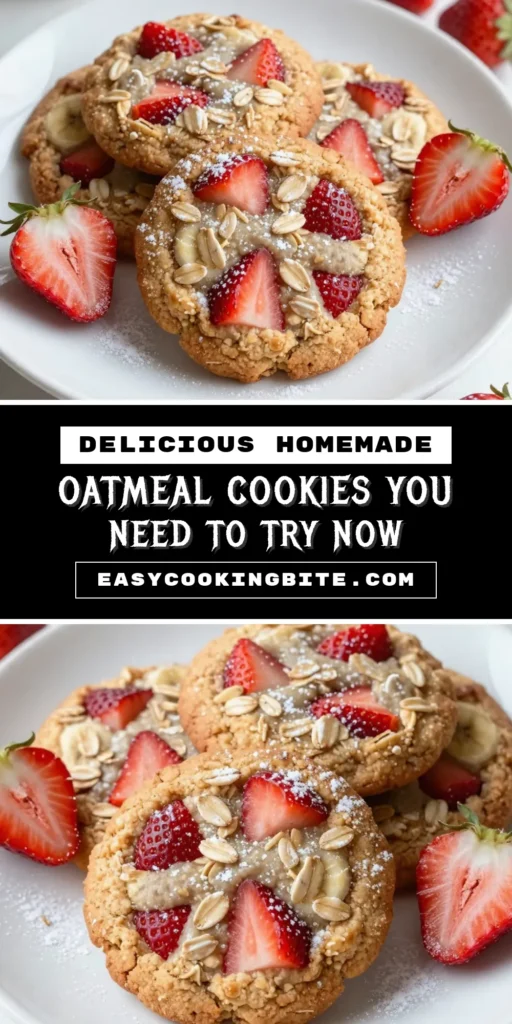 Discover the deliciousness of strawberry banana oatmeal cookies! These healthy oatmeal cookies are easy to make and perfect for satisfying your sweet tooth without guilt. Packed with wholesome ingredients like mashed banana and almond butter, this gluten-free cookie recipe is a delightful twist on traditional cookies. Try these easy cookie recipes with fruit today and enjoy a nutritious snack! Pin now! #OatmealCookies #HealthyRecipes #GlutenFreeCookies #CookieLovers