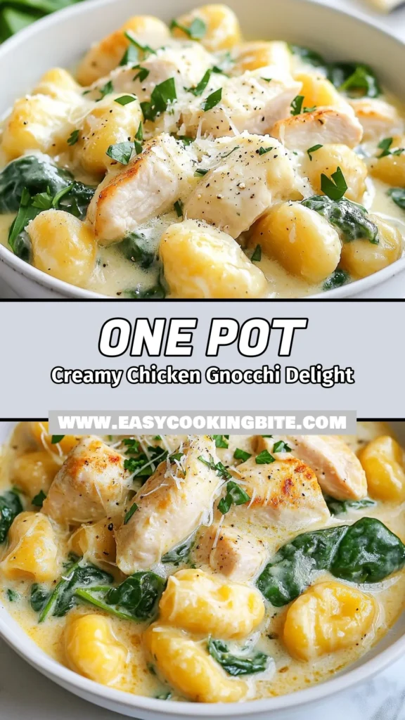 Discover the ultimate One-Pot Chicken Gnocchi experience with this creamy gnocchi recipe! Whip up a delicious chicken and gnocchi dinner in just 25 minutes. This easy one-pot chicken recipe features tender chicken, fluffy gnocchi, and vibrant spinach in a rich, creamy sauce. Perfect for busy weeknights or a quick creamy chicken meal. Don&rsquo;t miss out&mdash;save this recipe for your next dinner! #OnePotGnocchi #CreamyGnocchi #ChickenAndGnocchi #EasyRecipes