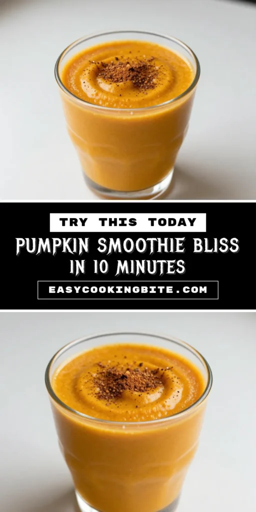 Enjoy the flavors of fall with this delicious pumpkin smoothie recipe! This healthy pumpkin smoothie is perfect for a quick breakfast or an afternoon snack. Rich in nutrients and vegan-friendly, this pumpkin spice smoothie combines canned pumpkin puree, banana, and almond milk for a creamy treat. Try it today, and savor the seasonal taste! Save for later and share your favorite fall smoothie recipes! #PumpkinSmoothie #HealthySmoothie #VeganPumpkin #FallRecipes