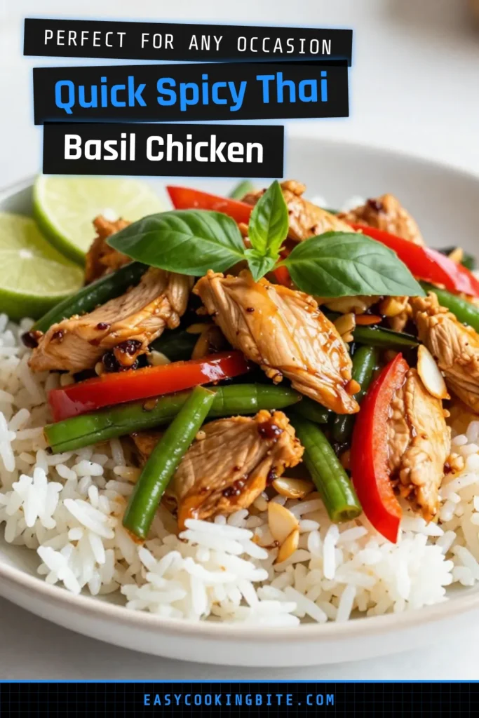 Savor the flavors of authentic Thai cuisine with this quick and easy Spicy Thai Basil Chicken recipe! This chicken stir-fry features tender chicken, vibrant veggies, and aromatic Thai basil, perfect for a delicious weeknight dinner. In just 25 minutes, you can whip up this spicy Thai basil stir-fry and delight your taste buds. Try this easy chicken stir-fry recipe today and elevate your dinner game! #SpicyThaiBasilChicken #ThaiCuisine #DinnerIn25 #ChickenStirFry