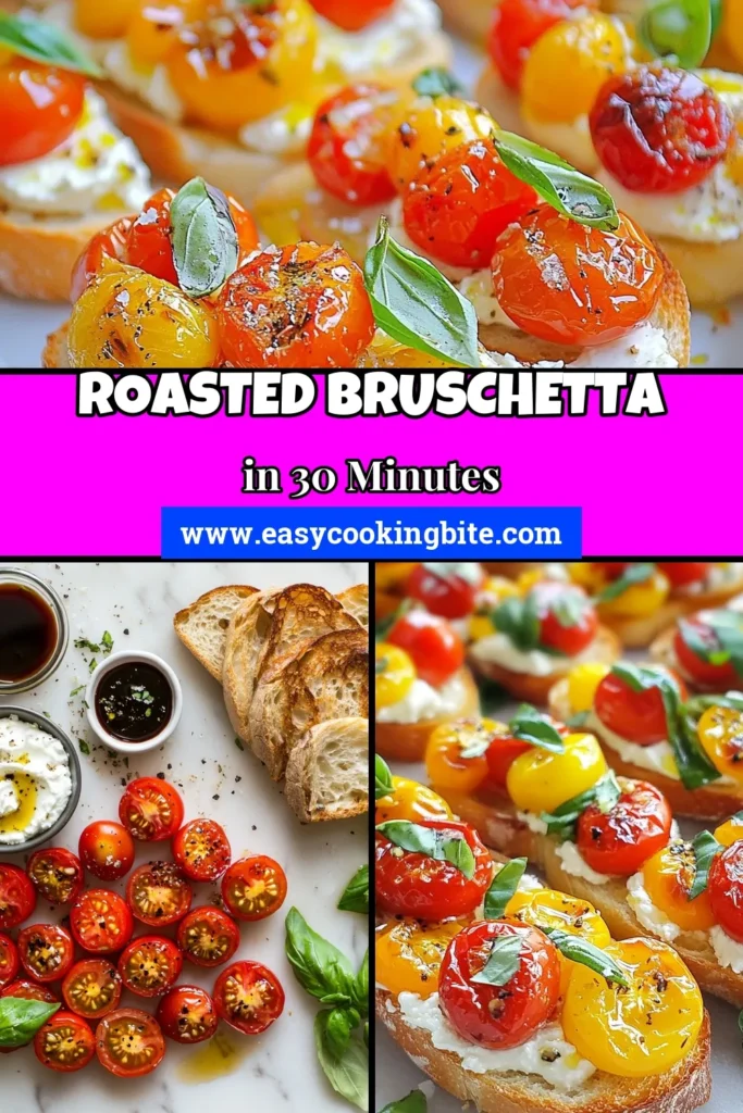 Discover the deliciousness of Roasted Tomato Basil Bruschetta! This Cherry Tomato Bruschetta Recipe is the perfect Easy Bruschetta Appetizer for any occasion. With sweet roasted tomatoes and fresh basil drizzled with balsamic, it&rsquo;s a must-try. Elevate your gatherings with this delightful Balsamic Bruschetta Recipe that&rsquo;s simple yet impressive. Click to get the full recipe and enjoy this Tomato Basil Appetizer today! #Bruschetta #Appetizer #TomatoBasil #EasyRecipes