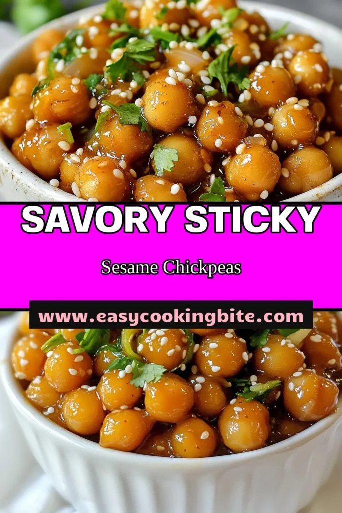 Discover the deliciousness of sticky sesame chickpeas, a perfect blend of flavor and nutrition! This quick dinner idea features healthy vegan snacks that are both gluten-free and satisfying. Easy to whip up in just 20 minutes, these chickpea recipes will impress your taste buds while filling you up. Try this sticky sesame chickpeas recipe today and enjoy a delightful, guilt-free treat! Save and share! #VeganRecipes #GlutenFree #HealthySnacks #ChickpeaRecipes