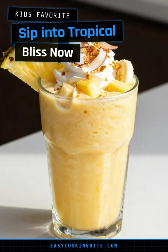 Indulge in this delicious Tropical Smoothie Recipe featuring fresh pineapple and banana for a refreshing twist! Our Pineapple Coconut Smoothie is a creamy coconut milk smoothie that&rsquo;s packed with flavor and nutrition. Perfect as a healthy tropical drink, this easy smoothie recipe is great for breakfast or a snack. Blend up this delightful treat today and bring the taste of paradise to your kitchen! Save this recipe for a tropical escape! #TropicalSmoothie #HealthyDrink #SmoothieRecipe #CoconutMilkSmoothie