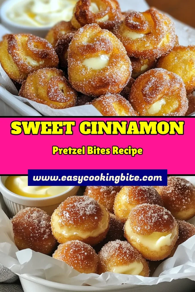 Indulge in delicious Cinnamon Sugar Pretzel Bites with this easy soft pretzel recipe! Perfect for snacking or sharing, these homemade pretzel bites are coated in a sweet cinnamon sugar blend and brushed with melted butter for a mouthwatering treat. Bake with cinnamon and create a delightful dessert that everyone will love. Try this easy snack recipe today and elevate your baking game! Save and share for later! #CinnamonSugarPretzelBites #HomemadePretzelBites #EasySnackRecipes #BakingWithCinnamon