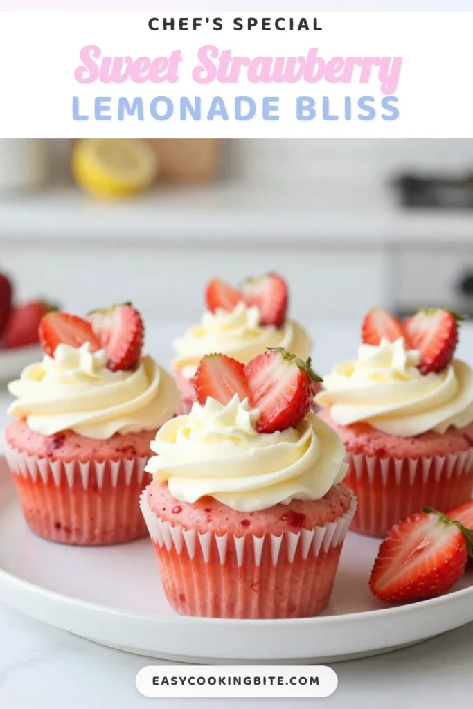 Indulge in the refreshing taste of summer with these delightful Strawberry Lemonade Cupcakes. This Lemon Strawberry Cupcake Recipe features fresh strawberries and zesty lemon for a burst of flavor in every bite. The creamy Cupcake Frosting Recipe complements the moist cupcakes perfectly. Perfect for gatherings, these Fresh Strawberry Cupcakes are must-try Summer Dessert Ideas. Save this recipe for your next baking adventure! #CupcakeRecipes #SummerBaking #StrawberryLemonade #Desserts