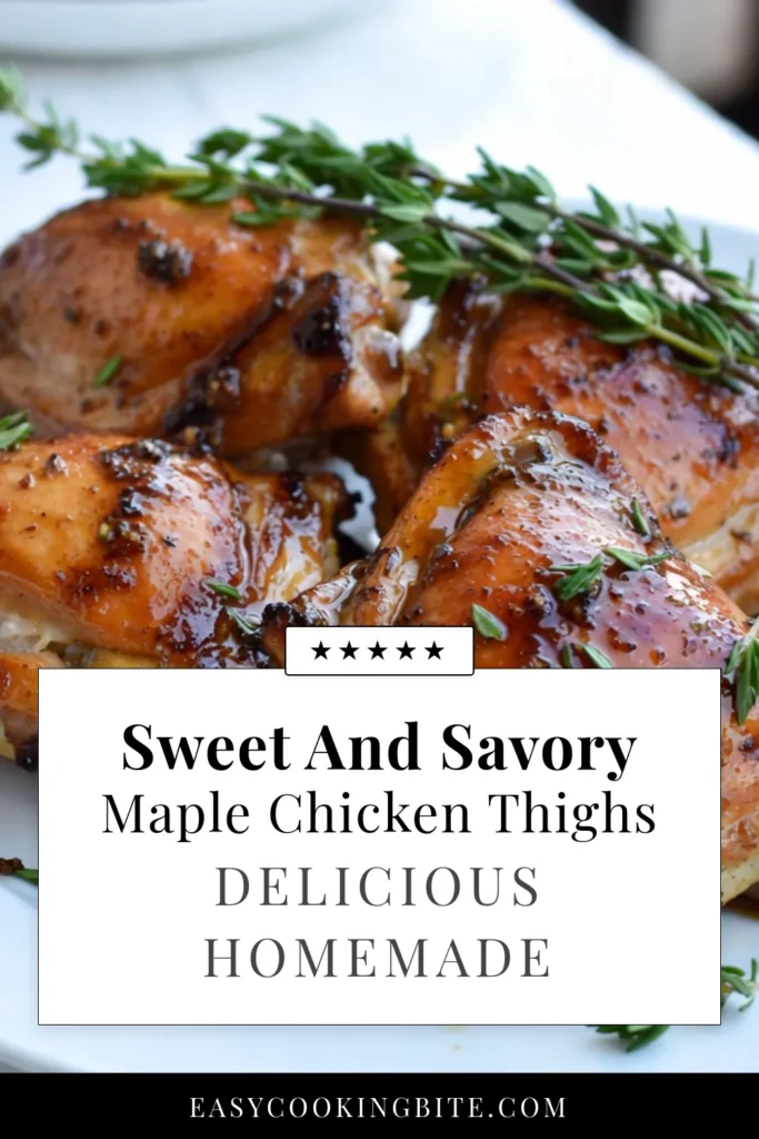 Discover the deliciousness of Maple Dijon Chicken Thighs, an easy baked chicken thighs recipe that&rsquo;s both gluten-free and full of flavor. This easy chicken marinade combines sweet maple syrup and zesty Dijon mustard for the perfect honey mustard chicken thighs. Ideal for a quick weeknight dinner, this recipe is sure to impress! Try it today and save for later! #MapleDijonChicken #HoneyMustardChickenThighs #BakedChicken #GlutenFreeRecipes