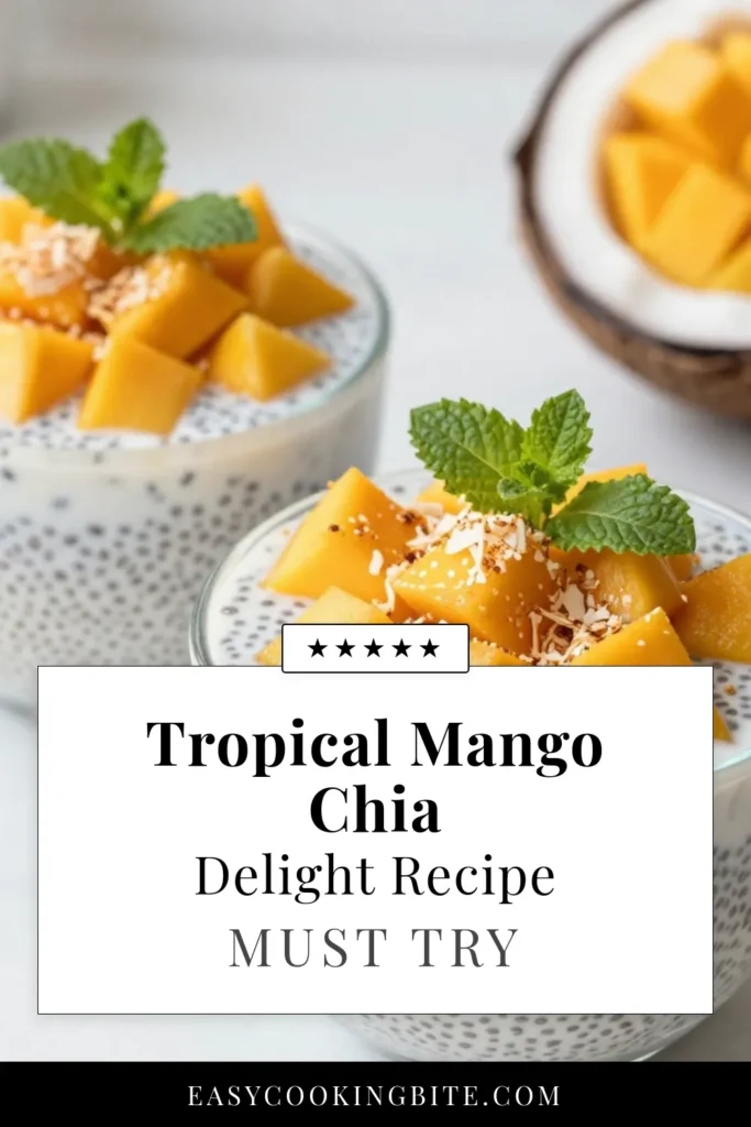 Indulge in the deliciousness of Mango Coconut Chia Pudding, a delightful vegan mango dessert that's both healthy and satisfying. This Coconut Chia Pudding Recipe combines creamy coconut milk and fresh mango for a refreshing treat. Perfect for breakfast or a snack, this Healthy Chia Pudding will keep you energized. Try this easy Chia Seed Pudding with Coconut today! Pin for later and enjoy! #MangoChiaPudding #VeganDessert #ChiaSeedPudding #HealthySnacks