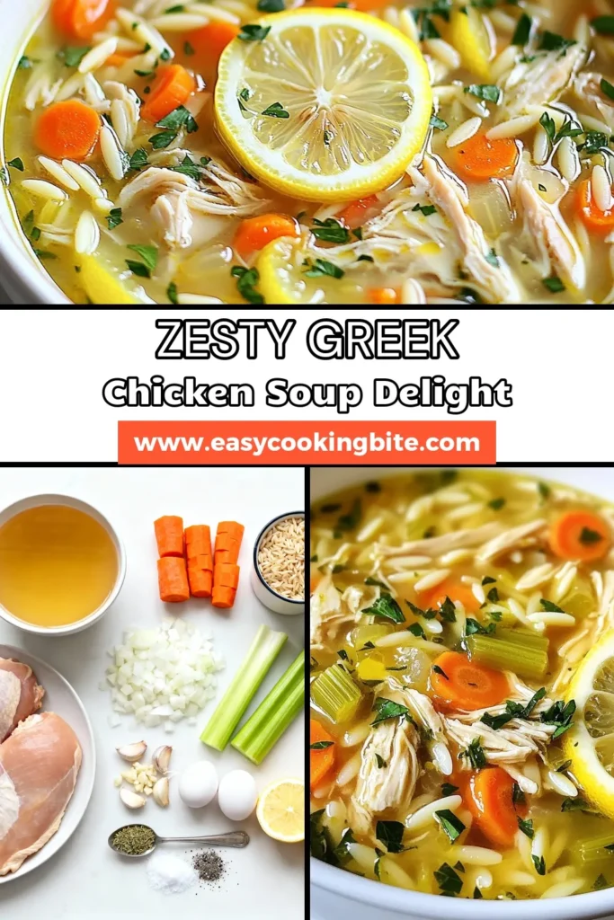 Discover the delightful flavors of Lemon Greek chicken soup with our easy Greek chicken soup recipe! This healthy chicken soup recipe features tender chicken thighs, orzo pasta, and a zesty lemon-infused broth that warms the soul. Perfect for a cozy night in, this orzo chicken soup is not only delicious but also quick to prepare. Save this recipe and impress your family with a bowl of comfort. Enjoy now! #HealthyRecipes #SoupLovers #GreekCuisine #ChickenSoup