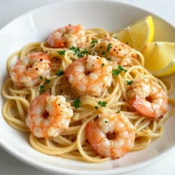 - 8 ounces linguine pasta - 1 pound large shrimp, peeled and deveined - 4 tablespoons unsalted butter - 4 cloves garlic, minced - 1 teaspoon red pepper flakes (adjust for spice preference) - 1 lemon, zested and juiced - &frac12; cup low-sodium chicken broth - &frac14; cup fresh parsley, chopped - Salt to taste - Black pepper to taste - Grated Parmesan cheese, for serving (optional) Choosing quality ingredients makes a big difference. Fresh shrimp adds a sweet taste. I prefer using large shrimp for better texture. Always peel and devein them for a clean bite. Fresh garlic gives the best flavor; don&rsquo;t use garlic powder here. Adjust the red pepper flakes based on your spice level. For the lemon, zest it before juicing. This gives a bright flavor to the dish. The chicken broth should be low-sodium to control saltiness. Fresh parsley brightens the dish and adds color. If you want to use Parmesan cheese, choose a good brand for the best taste. You can swap linguine with spaghetti or fettuccine if desired. For a lighter option, try zucchini noodles. If you cannot find large shrimp, medium shrimp work too. In place of butter, use olive oil for a different taste. For a vegetarian version, omit shrimp and add saut&eacute;ed mushrooms or bell peppers. You can replace chicken broth with vegetable broth for a meatless dish. {{ingredient_image_1}} Start by boiling a large pot of salted water. Once it's boiling, add 8 ounces of linguine pasta. Follow the package directions and cook until al dente, which usually takes about 8-10 minutes. When it's done, drain the pasta. Remember to keep a cup of that pasta water for later. Set the linguine aside to rest. While the pasta cooks, take 1 pound of large shrimp and pat them dry with paper towels. This helps the shrimp brown better. Season them with salt and black pepper to your taste. Make sure each shrimp gets a nice coat of seasoning for full flavor. In a large skillet, melt 2 tablespoons of unsalted butter over medium heat. Once melted, add 4 cloves of minced garlic and 1 teaspoon of red pepper flakes. Stir and cook for about 1 minute until the garlic smells great. Be careful not to let it burn; burnt garlic tastes bitter. Now, add the seasoned shrimp to the skillet. Cook them for about 2-3 minutes until they turn pink on one side. Flip them over and pour in the juice and zest of 1 lemon. Let them cook for another 2-3 minutes until fully cooked. Remove the shrimp and set them aside. In the same skillet, pour in &frac12; cup of low-sodium chicken broth and bring it to a simmer. Let it reduce slightly for about 2 minutes. Stir in the remaining 2 tablespoons of butter until it melts. Next, add the cooked linguine to the skillet. Toss everything together to coat the pasta in the garlic butter sauce. If it looks dry, add some of that reserved pasta water until it reaches the right consistency. Finally, return the shrimp to the skillet and toss in half of the chopped fresh parsley. Serve hot and enjoy! To make shrimp the star of your dish, choose fresh, large shrimp. Look for shrimp that smell like the ocean, not fishy. Pat them dry before cooking. This helps them sear instead of steam. Season them well with salt and black pepper. This simple step adds flavor you don&rsquo;t want to skip. To boost flavor, use fresh garlic and herbs. Fresh garlic gives a punch that dried can't match. Lemon juice and zest brighten the dish. You can adjust red pepper flakes for your spice level. A little heat can make your meal pop! Also, consider adding a splash of white wine for richness. Cook your linguine in a large pot of salted water. This helps the pasta absorb flavor. Follow the package instructions for timing. Aim for al dente; it should have a slight bite. Save some pasta water before draining. This starchy water can help your sauce cling to the linguine. Toss the pasta with the sauce while it&rsquo;s hot for the best results. Pro Tips Fresh Shrimp is Best: Whenever possible, use fresh shrimp for the best flavor and texture. Frozen shrimp can be convenient, but make sure to thaw them properly before cooking. Don't Overcook the Shrimp: Cook the shrimp just until they turn pink and opaque. Overcooking can make them tough and rubbery. Reserve Pasta Water: Always save a cup of pasta water. It&rsquo;s great for adjusting the sauce's consistency and adds a bit of starch that helps the sauce cling to the pasta. Customize Your Heat Level: Adjust the amount of red pepper flakes to suit your spice preference. Start with a little, and you can always add more if you like it spicier. {{image_2}} To make a creamy version, add heavy cream to the butter sauce. Start by stirring in half a cup of cream after you reduce the chicken broth. Mix it well until the sauce thickens. This version is rich and smooth, perfect for those who love creamy sauces. You can also add a bit of grated cheese for extra flavor. For a kick, boost the red pepper flakes. You can double the amount if you enjoy heat. You might also add chopped fresh chili peppers for more spice. This variation makes the dish exciting and full of flavor. Pair it with a chilled drink to balance the heat. Adding vegetables can make this dish even better. Try tossing in spinach or cherry tomatoes. You can add them during the last few minutes of cooking the shrimp. This way, they stay fresh and vibrant. You can also use zucchini or bell peppers for a colorful mix. Adding veggies not only boosts nutrition but adds great taste too. After enjoying your shrimp scampi linguine, let it cool first. This step helps keep your food safe. Store any leftovers in an airtight container. They will stay fresh in the fridge for up to three days. If you want to keep it longer, consider freezing. Reheating shrimp scampi linguine is easy. Use the microwave for quick results. Place the pasta in a bowl and add a splash of water. Cover it with a damp paper towel. Heat for 1-2 minutes, stirring halfway through. You can also reheat on the stove. Add a bit of olive oil to a pan, then add the pasta. Stir it over medium heat until warm. You can freeze shrimp scampi linguine for later. Store it in a freezer-safe container. Make sure to use it within three months for the best taste. When ready to eat, thaw it in the fridge overnight. Reheat it gently to keep the shrimp tender. Shrimp scampi linguine is a tasty pasta dish. It features tender shrimp and linguine in a garlic butter sauce. The dish is quick to make and full of flavor. You can taste the lemon, garlic, and a hint of spice. It's a favorite for many seafood lovers. Yes, you can make this dish ahead of time. Cook the shrimp and sauce, then store them separately from the pasta. When you're ready to eat, just heat them up and toss with the cooked linguine. This keeps everything fresh and tasty. You can also prep the ingredients the night before to save time. There are many sides you can serve with this dish. A simple green salad adds freshness and crunch. Garlic bread is great for dipping in the sauce. For a light option, serve steamed veggies like broccoli or asparagus. You can also pair it with a glass of white wine for a special touch. This blog post covered key ingredients, step-by-step cooking, and tips for great shrimp scampi linguine. You learned about different variations, how to store it, and answers to common questions. Remember, the right ingredients and cooking techniques make a big difference. Enjoy experimenting with flavors and ways to serve this dish. Each bite can brighten your day. So, grab your ingredients and start cooking! Your tasty shrimp scampi linguine awaits.