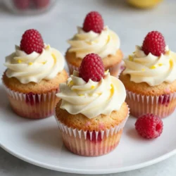 - 1 &frac12; cups all-purpose flour - 1 teaspoon baking powder - &frac12; teaspoon baking soda - &frac14; teaspoon salt - &frac12; cup unsalted butter, softened - 1 cup granulated sugar - 2 large eggs - 1 teaspoon vanilla extract - &frac14; cup fresh lemon juice - Zest of 1 lemon - &frac12; cup buttermilk - 1 cup fresh raspberries (plus extra for topping) - 1 cup powdered sugar (for frosting) - 4 oz cream cheese, softened - 2 tablespoons lemon juice (for frosting) - 1 tablespoon lemon zest (for frosting) - A pinch of salt Gather these ingredients to create your tasty raspberry lemonade cupcakes. The dry ingredients lay the foundation for the batter. The wet ingredients add moisture and flavor. The fresh raspberries bring a burst of color and taste. Make sure to use fresh lemon juice and zest for the best flavor. The cream cheese frosting adds smoothness and sweetness, perfectly balancing the tartness of the lemon and raspberries. Each cupcake will be a delightful treat full of fresh, bright flavors. {{ingredient_image_1}} - Preheat the oven to 350&deg;F (175&deg;C). - Line a 12-cup muffin tin with cupcake liners. Start by preheating your oven. This step is key. A hot oven helps the cupcakes rise well. Next, grab a muffin tin and put in the cupcake liners. This makes it easy to remove the cupcakes later. - Whisk together flour, baking powder, baking soda, and salt in a bowl. In a bowl, whisk together flour, baking powder, baking soda, and salt. This mixes the dry ingredients well. It helps the cupcakes rise and taste great. Set the bowl aside once done. - Cream butter and sugar until light and fluffy. - Add eggs, vanilla, lemon juice, and zest. In a large bowl, cream the softened butter and sugar together. Mix until it&rsquo;s light and fluffy. This usually takes about 3-4 minutes. Then, beat in the eggs one at a time. Next, add the vanilla extract, lemon juice, and lemon zest. This adds a fresh, zesty flavor to your cupcakes. - Alternate adding dry ingredients and buttermilk to the wet mixture. Now, take the bowl with dry ingredients. Gradually add it to the wet mixture. Alternate this with buttermilk. Start and end with the dry mix. Mix until just combined. This ensures you don&rsquo;t overmix the batter, which can make your cupcakes tough. - Fold in raspberries and fill liners. - Bake for 18-20 minutes. Gently fold in the fresh raspberries. Be careful not to break them too much. Then, divide the batter among the cupcake liners, filling each about two-thirds full. Place the tin in the oven and bake for 18-20 minutes. Check with a toothpick; it should come out clean when done. - Make and apply frosting once cupcakes have cooled. Once baked, let the cupcakes cool for about 5 minutes in the tin. Then, transfer them to a wire rack to cool completely. While they cool, make the frosting. In a bowl, beat the softened cream cheese and powdered sugar until smooth. Add lemon juice, lemon zest, and a pinch of salt. Mix until creamy. Once the cupcakes cool, frost them generously and top with extra raspberries for a beautiful finish. - Use room temperature ingredients for a better texture. This helps the batter mix well. - Avoid overmixing the batter. Too much mixing can make the cupcakes tough. - Ensure cream cheese is softened for easier mixing. This makes the frosting smooth and creamy. - Chill frosting briefly if it's too soft. A little chill helps it hold its shape. - Serve fresh for the best flavor. These cupcakes shine at parties or summer gatherings. Pro Tips Use Room Temperature Ingredients: Ensure your butter and eggs are at room temperature for better mixing and a fluffier cupcake texture. Don&rsquo;t Overmix the Batter: Mix until just combined to avoid dense cupcakes. Overmixing can lead to a tough texture. Gently Fold in Raspberries: Be careful when folding in the raspberries to keep them whole and prevent the batter from turning pink. Cool Before Frosting: Always let the cupcakes cool completely before frosting to prevent the frosting from melting and sliding off. {{image_2}} You can easily change the flavor of your cupcakes. Adding coconut extract gives a tropical vibe. Almond extract adds a warm, nutty flavor. If you want a different fruit taste, swap raspberries for blueberries. This change keeps the cupcake fresh while offering new flavors. While cream cheese frosting is delicious, you can explore other options. A lemon buttercream makes a zesty topping. If you prefer something lighter, try a whipped cream topping. You can also add food coloring to your frosting. This makes fun designs for any celebration. If you need to make dietary changes, I have you covered. Use a gluten-free flour blend for gluten-free cupcakes. For a dairy-free option, swap in vegan butter and cream cheese. These adjustments keep the taste great while catering to different diets. You need to let your cupcakes cool completely before storage. This step makes sure they stay fresh and moist. If you store them while warm, they can get soggy. Store the cupcakes in an airtight container. In the fridge, they stay good for 3-5 days. For longer storage, freeze un-frosted cupcakes. They last up to 3 months in the freezer. Just remember, frost them after thawing for the best taste. If you want to enjoy a cupcake warm, gently warm it in the microwave. Just a few seconds will do. This makes the frosting a bit soft and the cupcake nice and cozy. Enjoy the fresh taste every time! To make moist cupcakes, use buttermilk in your batter. Buttermilk adds moisture and a tender crumb. Mix the batter gently. Overmixing can make them dry and tough. Yes, you can use frozen raspberries. They work well in this recipe. Just be aware that frozen raspberries can add extra moisture. Adjust the baking time if needed. Start checking for doneness a few minutes early. To make the cupcakes more tart, increase the lemon juice or zest in the batter. This will give your cupcakes a brighter and tangier flavor. Start by adding an extra tablespoon of lemon juice or zest. If you don't have buttermilk, you can make a quick substitute. Mix one cup of milk with one tablespoon of vinegar. Let it sit for five minutes. You can also use yogurt instead. Use high-quality cupcake liners for best results. Make sure to grease them lightly before filling. This helps the cupcakes come out cleanly. It also makes for easier serving and eating. In this blog post, we covered everything you need to bake scrumptious raspberry lemon cupcakes. We detailed the essential ingredients, step-by-step instructions, and helpful tips to ensure your cupcakes shine. Remember to use fresh ingredients for the best taste. Feel free to experiment with flavors or dietary options to suit your needs. Enjoy baking and sharing these delightful treats at your next gathering!