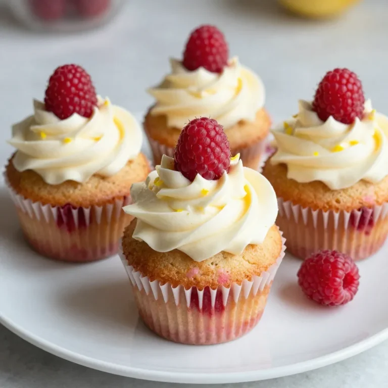- 1 ½ cups all-purpose flour - 1 teaspoon baking powder - ½ teaspoon baking soda - ¼ teaspoon salt - ½ cup unsalted butter, softened - 1 cup granulated sugar - 2 large eggs - 1 teaspoon vanilla extract - ¼ cup fresh lemon juice - Zest of 1 lemon - ½ cup buttermilk - 1 cup fresh raspberries (plus extra for topping) - 1 cup powdered sugar (for frosting) - 4 oz cream cheese, softened - 2 tablespoons lemon juice (for frosting) - 1 tablespoon lemon zest (for frosting) - A pinch of salt Gather these ingredients to create your tasty raspberry lemonade cupcakes. The dry ingredients lay the foundation for the batter. The wet ingredients add moisture and flavor. The fresh raspberries bring a burst of color and taste. Make sure to use fresh lemon juice and zest for the best flavor. The cream cheese frosting adds smoothness and sweetness, perfectly balancing the tartness of the lemon and raspberries. Each cupcake will be a delightful treat full of fresh, bright flavors. {{ingredient_image_1}} - Preheat the oven to 350°F (175°C). - Line a 12-cup muffin tin with cupcake liners. Start by preheating your oven. This step is key. A hot oven helps the cupcakes rise well. Next, grab a muffin tin and put in the cupcake liners. This makes it easy to remove the cupcakes later. - Whisk together flour, baking powder, baking soda, and salt in a bowl. In a bowl, whisk together flour, baking powder, baking soda, and salt. This mixes the dry ingredients well. It helps the cupcakes rise and taste great. Set the bowl aside once done. - Cream butter and sugar until light and fluffy. - Add eggs, vanilla, lemon juice, and zest. In a large bowl, cream the softened butter and sugar together. Mix until it’s light and fluffy. This usually takes about 3-4 minutes. Then, beat in the eggs one at a time. Next, add the vanilla extract, lemon juice, and lemon zest. This adds a fresh, zesty flavor to your cupcakes. - Alternate adding dry ingredients and buttermilk to the wet mixture. Now, take the bowl with dry ingredients. Gradually add it to the wet mixture. Alternate this with buttermilk. Start and end with the dry mix. Mix until just combined. This ensures you don’t overmix the batter, which can make your cupcakes tough. - Fold in raspberries and fill liners. - Bake for 18-20 minutes. Gently fold in the fresh raspberries. Be careful not to break them too much. Then, divide the batter among the cupcake liners, filling each about two-thirds full. Place the tin in the oven and bake for 18-20 minutes. Check with a toothpick; it should come out clean when done. - Make and apply frosting once cupcakes have cooled. Once baked, let the cupcakes cool for about 5 minutes in the tin. Then, transfer them to a wire rack to cool completely. While they cool, make the frosting. In a bowl, beat the softened cream cheese and powdered sugar until smooth. Add lemon juice, lemon zest, and a pinch of salt. Mix until creamy. Once the cupcakes cool, frost them generously and top with extra raspberries for a beautiful finish. - Use room temperature ingredients for a better texture. This helps the batter mix well. - Avoid overmixing the batter. Too much mixing can make the cupcakes tough. - Ensure cream cheese is softened for easier mixing. This makes the frosting smooth and creamy. - Chill frosting briefly if it's too soft. A little chill helps it hold its shape. - Serve fresh for the best flavor. These cupcakes shine at parties or summer gatherings. Pro Tips Use Room Temperature Ingredients: Ensure your butter and eggs are at room temperature for better mixing and a fluffier cupcake texture. Don’t Overmix the Batter: Mix until just combined to avoid dense cupcakes. Overmixing can lead to a tough texture. Gently Fold in Raspberries: Be careful when folding in the raspberries to keep them whole and prevent the batter from turning pink. Cool Before Frosting: Always let the cupcakes cool completely before frosting to prevent the frosting from melting and sliding off. {{image_2}} You can easily change the flavor of your cupcakes. Adding coconut extract gives a tropical vibe. Almond extract adds a warm, nutty flavor. If you want a different fruit taste, swap raspberries for blueberries. This change keeps the cupcake fresh while offering new flavors. While cream cheese frosting is delicious, you can explore other options. A lemon buttercream makes a zesty topping. If you prefer something lighter, try a whipped cream topping. You can also add food coloring to your frosting. This makes fun designs for any celebration. If you need to make dietary changes, I have you covered. Use a gluten-free flour blend for gluten-free cupcakes. For a dairy-free option, swap in vegan butter and cream cheese. These adjustments keep the taste great while catering to different diets. You need to let your cupcakes cool completely before storage. This step makes sure they stay fresh and moist. If you store them while warm, they can get soggy. Store the cupcakes in an airtight container. In the fridge, they stay good for 3-5 days. For longer storage, freeze un-frosted cupcakes. They last up to 3 months in the freezer. Just remember, frost them after thawing for the best taste. If you want to enjoy a cupcake warm, gently warm it in the microwave. Just a few seconds will do. This makes the frosting a bit soft and the cupcake nice and cozy. Enjoy the fresh taste every time! To make moist cupcakes, use buttermilk in your batter. Buttermilk adds moisture and a tender crumb. Mix the batter gently. Overmixing can make them dry and tough. Yes, you can use frozen raspberries. They work well in this recipe. Just be aware that frozen raspberries can add extra moisture. Adjust the baking time if needed. Start checking for doneness a few minutes early. To make the cupcakes more tart, increase the lemon juice or zest in the batter. This will give your cupcakes a brighter and tangier flavor. Start by adding an extra tablespoon of lemon juice or zest. If you don't have buttermilk, you can make a quick substitute. Mix one cup of milk with one tablespoon of vinegar. Let it sit for five minutes. You can also use yogurt instead. Use high-quality cupcake liners for best results. Make sure to grease them lightly before filling. This helps the cupcakes come out cleanly. It also makes for easier serving and eating. In this blog post, we covered everything you need to bake scrumptious raspberry lemon cupcakes. We detailed the essential ingredients, step-by-step instructions, and helpful tips to ensure your cupcakes shine. Remember to use fresh ingredients for the best taste. Feel free to experiment with flavors or dietary options to suit your needs. Enjoy baking and sharing these delightful treats at your next gathering!