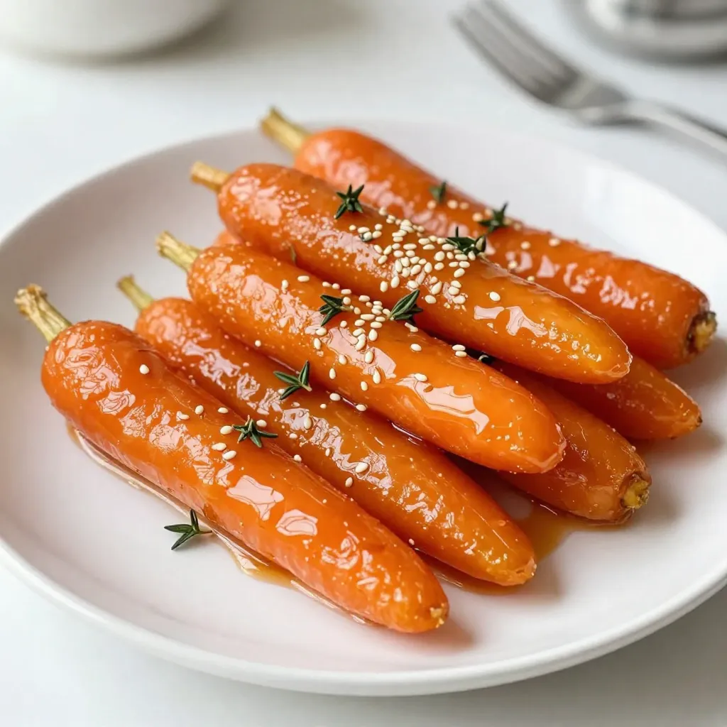 For maple glazed carrots, you'll need a few simple items that pack a lot of flavor. Here’s the list: - 1 lb baby carrots, peeled - 3 tablespoons pure maple syrup - 2 tablespoons unsalted butter - 1 teaspoon fresh thyme leaves - Salt and pepper, to taste - 1 tablespoon lemon juice - Sesame seeds, for garnish (optional) These ingredients work together to create a sweet and savory dish. The baby carrots bring a natural sweetness. Pure maple syrup adds depth and richness. Butter gives it a smooth texture. Fresh thyme adds a nice herbal note. Lemon juice brightens the overall flavor. You can use sesame seeds for a crunchy finish if you like. Each ingredient plays a part in making this dish delightful and fun to eat. {{ingredient_image_1}} - Boil the carrots until tender - Drain and set aside Start by boiling a medium pot of water. Add the peeled baby carrots. Cook them for about 5-7 minutes until they are just tender. You want them soft but not mushy. Once cooked, drain the carrots and set them aside. - Melt butter in the saucepan - Add carrots and coat with butter In the same saucepan, melt 2 tablespoons of unsalted butter over medium heat. Once the butter is melted, add the cooked carrots back into the pot. Stir them gently to coat the carrots evenly with the melted butter. This step gives the carrots a rich flavor. - Add maple syrup and seasonings - Toss until glazed and heated through - Serve with optional garnishing Now, pour in 3 tablespoons of pure maple syrup. Add 1 teaspoon of fresh thyme leaves, salt, and pepper to taste. Also, squeeze in 1 tablespoon of lemon juice for a bright touch. Toss the carrots gently in the glaze. Heat them through for about 3-5 minutes until they are nicely glazed. When serving, transfer the glazed carrots to a dish. For an extra crunch, sprinkle sesame seeds on top if you like. Enjoy your sweet and savory maple glazed carrots! To get tender carrots, cook them for about 5-7 minutes. They should be soft but not mushy. Drain them right after cooking so they hold their shape. When you add the carrots to the butter, mix them well. This helps each piece get a nice coat of glaze. You can adjust the sweetness by adding more or less maple syrup. If you want a savory touch, try adding a pinch of garlic powder. If you don’t have thyme, fresh parsley or dill works well too. Each herb brings its own flavor to the dish. Serve the glazed carrots in a nice bowl to show off their color. You can sprinkle sesame seeds on top for a crunchy look. Adding a few sprigs of fresh thyme can also make it more appealing. A squeeze of lemon juice right before serving adds a fresh touch. Pro Tips Choose Fresh Carrots: Opt for firm, bright orange baby carrots for the best flavor and texture. Adjust Sweetness: Feel free to modify the amount of maple syrup based on your preference for sweetness. Herb Variations: Experiment with other herbs like rosemary or parsley for a different flavor profile. Serve Warm: For the best taste, serve the glazed carrots warm right after cooking. {{image_2}} You can make maple glazed carrots without butter. Use olive oil instead. It keeps the dish vegan and still tasty. Just swap the butter for the same amount of oil. This way, you enjoy the same great flavor. For gluten-free variations, you are in luck! All the main ingredients in this recipe are gluten-free. Just ensure your maple syrup is pure and free from additives. Enjoy this dish worry-free! Want to spice things up? Add a pinch of cinnamon or nutmeg. These spices bring warmth and depth to the dish. Just sprinkle a little in while you mix the glaze. You’ll be amazed at the flavor boost! You can also mix in other veggies. Try parsnips or sweet potatoes for a new twist. These veggies add sweetness and texture. Just chop them to match the size of the carrots for even cooking. Roasting brings out rich flavor. Toss the carrots in the glaze and roast them in the oven. Bake at 400°F for about 20 minutes. This method gives you a nice caramelization. If you prefer boiling, follow the original recipe. Boil the carrots until tender, then glaze. This method is quicker but won't have as much depth in flavor. For a hands-off method, use a slow cooker. After boiling, place the carrots in the slow cooker. Add the glaze and cook on low for 4 hours. This method makes the carrots very tender and infused with flavor. To keep your maple glazed carrots fresh, store them in the fridge. Place leftovers in an airtight container. This helps to lock in flavor. They will last for about three days. When you reheat them, use the microwave or a stovetop. If using the microwave, heat in short bursts. Stir after each burst to ensure even heating. On the stovetop, add a bit of water. This keeps them moist and prevents sticking. Cook over low heat until warm. You can freeze cooked carrots if you have extras. First, let them cool completely. Next, place them in a freezer-safe bag. Try to remove as much air as possible. This prevents freezer burn. Label the bag with the date for easy tracking. To thaw frozen carrots, place them in the fridge overnight. This gives them time to defrost slowly. You can also use the microwave for a quick option. Just be careful not to overcook them. After thawing, reheat as mentioned before. Enjoy your sweet and tender carrots even after freezing! Maple glazed carrots will last about 4 to 5 days in the fridge. Store them in an airtight container. This helps keep them fresh and tasty. Always check for any signs of spoilage before enjoying them again. Yes, you can make maple glazed carrots ahead of time. Simply prepare them as normal and cool them down. Once cooled, store them in the fridge. When you are ready to serve, just reheat them on the stove or in the microwave. Maple glazed carrots pair well with many dishes. Here are some ideas: - Roast chicken or turkey - Grilled steak or pork - Quinoa or rice dishes - A fresh salad with nuts and cheese These sides complement the sweet and savory flavor of the carrots well. Enjoy mixing and matching to create your perfect meal! In this post, we covered how to make delicious maple glazed carrots. We explored key ingredients, step-by-step instructions, and helpful tips. You can easily adjust flavors and cooking methods to suit your taste. Don't hesitate to try new variations or storage tips. Remember, these sweet carrots can be a great side for any meal. Enjoy your cooking and savor each bite of this tasty dish!