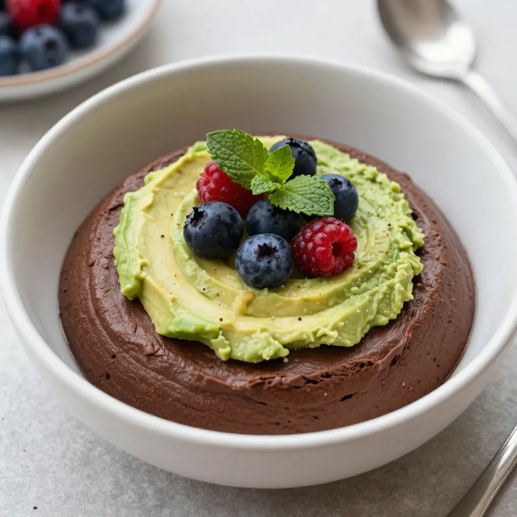 To make a rich and creamy avocado chocolate mousse, gather these ingredients: - 2 ripe avocados - ¼ cup unsweetened cocoa powder - ¼ cup pure maple syrup (or honey) - 2 tablespoons almond milk (or any plant-based milk) - 1 teaspoon vanilla extract - A pinch of sea salt - Fresh berries and mint leaves for garnish (optional) Ripe avocados are key for a smooth texture. Look for dark green skin that yields slightly when pressed. Unsweetened cocoa powder gives the mousse its rich chocolate flavor. Pure maple syrup or honey adds sweetness without overpowering the taste. You can use almond milk or any other plant-based milk you prefer. Vanilla extract enhances the flavor, while sea salt balances the sweetness. Finally, fresh berries and mint leaves make lovely garnishes that add color and freshness. With these ingredients, you create a dessert that feels indulgent but is made from wholesome foods. Enjoy the process of blending these simple items into a decadent treat! {{ingredient_image_1}} - Halve and pit avocados - Scoop flesh into a blender - Add cocoa powder, maple syrup, almond milk, vanilla, and salt Start by cutting the ripe avocados in half. Remove the pit carefully with a spoon or knife. Use a spoon to scoop the green flesh into your blender. Make sure to get all the creamy goodness. Next, add the unsweetened cocoa powder for that rich chocolate taste. Pour in the pure maple syrup for sweetness. If you prefer honey, that works too. Then, add two tablespoons of almond milk to make it smooth. Don’t forget one teaspoon of vanilla extract for flavor. Finally, add a pinch of sea salt to enhance the taste. - Blend until silky smooth - Taste and adjust sweetness Now, blend the mixture on high. Keep blending until it gets really smooth and creamy. You may need to stop and scrape down the sides of the blender. After blending, taste the mousse. If it needs more sweetness, add a little extra maple syrup. Blend it again quickly to mix it in. - Transfer to serving bowls - Chill before serving Once it’s blended perfectly, transfer the mousse into serving bowls or small cups. Chill them in the fridge for at least 30 minutes. This helps the flavors mix and makes the mousse set nicely. When ready to serve, you can add fresh berries and a sprig of mint on top for a lovely touch. Enjoy your creamy, rich dessert! To make a great avocado chocolate mousse, you need ripe avocados. Look for avocados that yield slightly to gentle pressure. This means they are soft enough to blend easily. If they are too hard, wait a few days for them to ripen. Next, adjust the sweetness and chocolate intensity to your taste. Start with ¼ cup of maple syrup. After blending, taste the mousse. If you want it sweeter, add a bit more syrup. You can also play with cocoa powder. More cocoa gives a richer chocolate flavor. Get creative with your garnishes. Fresh berries add a burst of color and flavor. Try strawberries, raspberries, or blueberries on top. A sprig of mint adds a nice touch too. Pair your mousse with other desserts for a fun treat. It goes well with cookies or brownies. You can also serve it with a scoop of ice cream for extra delight. Enjoy mixing flavors and textures! Pro Tips Use Ripe Avocados: Make sure your avocados are perfectly ripe for the creamiest texture and the best flavor. They should yield slightly to gentle pressure when squeezed. Sweetness Adjustment: Taste the mousse before chilling. You can easily adjust the sweetness by adding a little more maple syrup or honey if desired. Chill for Best Results: Allowing the mousse to chill for at least 30 minutes enhances the flavors and helps it set to the perfect consistency. Garnish Creatively: Elevate the presentation with fresh berries and mint leaves. Not only do they add color, but they also provide a refreshing contrast to the rich mousse. {{image_2}} You can make your avocado chocolate mousse even better. One way is to add espresso or coffee. The coffee gives the mousse a rich depth. Just a small amount can enhance the chocolate flavor. Try starting with one teaspoon of brewed coffee. Blend it in with the other ingredients. Another fun option is to use nut butter. Adding almond or peanut butter makes the mousse creamier. It adds a nice nutty taste, too. Just mix in one or two tablespoons. This will give your mousse a new twist and keep it smooth. If you want a vegan treat, you can easily swap out some ingredients. Use maple syrup instead of honey for sweetness. Stick with almond milk or any plant-based milk. This keeps the mousse vegan-friendly without losing flavor. For those looking to cut sugar, there are sugar-free options. You can use a sugar substitute like stevia or erythritol. Just remember to adjust the amount to taste. This way, you can enjoy your mousse without added sugar. To keep your avocado chocolate mousse fresh, store it in an airtight container. This method prevents air from making it brown and keeps it creamy. You can also cover the surface with plastic wrap. Make sure it touches the mousse to avoid oxidation. The mousse can last in the fridge for up to three days. You don’t need to reheat avocado chocolate mousse. It tastes best chilled. If it thickens in the fridge, just stir in a splash of almond milk to refresh it. Serve the mousse topped with fresh berries and mint again for a lovely touch. Enjoy the rich taste as you did the first time! Yes, you can make avocado chocolate mousse ahead of time. It keeps well in the fridge. Prepare it a day before serving. Just cover it with plastic wrap to prevent browning. Avocado chocolate mousse lasts about three days in the fridge. Store it in an airtight container to keep it fresh. After a couple of days, check for any changes in smell or texture. Yes, this dessert is vegan! It uses ripe avocados and plant-based ingredients. You can enjoy it without any animal products. Just make sure to use maple syrup instead of honey. You can use agave syrup or honey if not vegan. Both will add sweetness. If you like a low-calorie option, try stevia. Adjust the amount based on your taste preference. You can create a rich and creamy avocado chocolate mousse with just a few simple ingredients. We covered ripe avocados, cocoa powder, and sweeteners like maple syrup. I showed you how to prepare, blend, and serve this delightful treat. Plus, we discussed tips for perfecting your mousse and fun variations to try. Overall, this dessert is not just tasty, but also healthy and versatile. With a little creativity, you can impress anyone with this easy recipe. Enjoy making it your own!